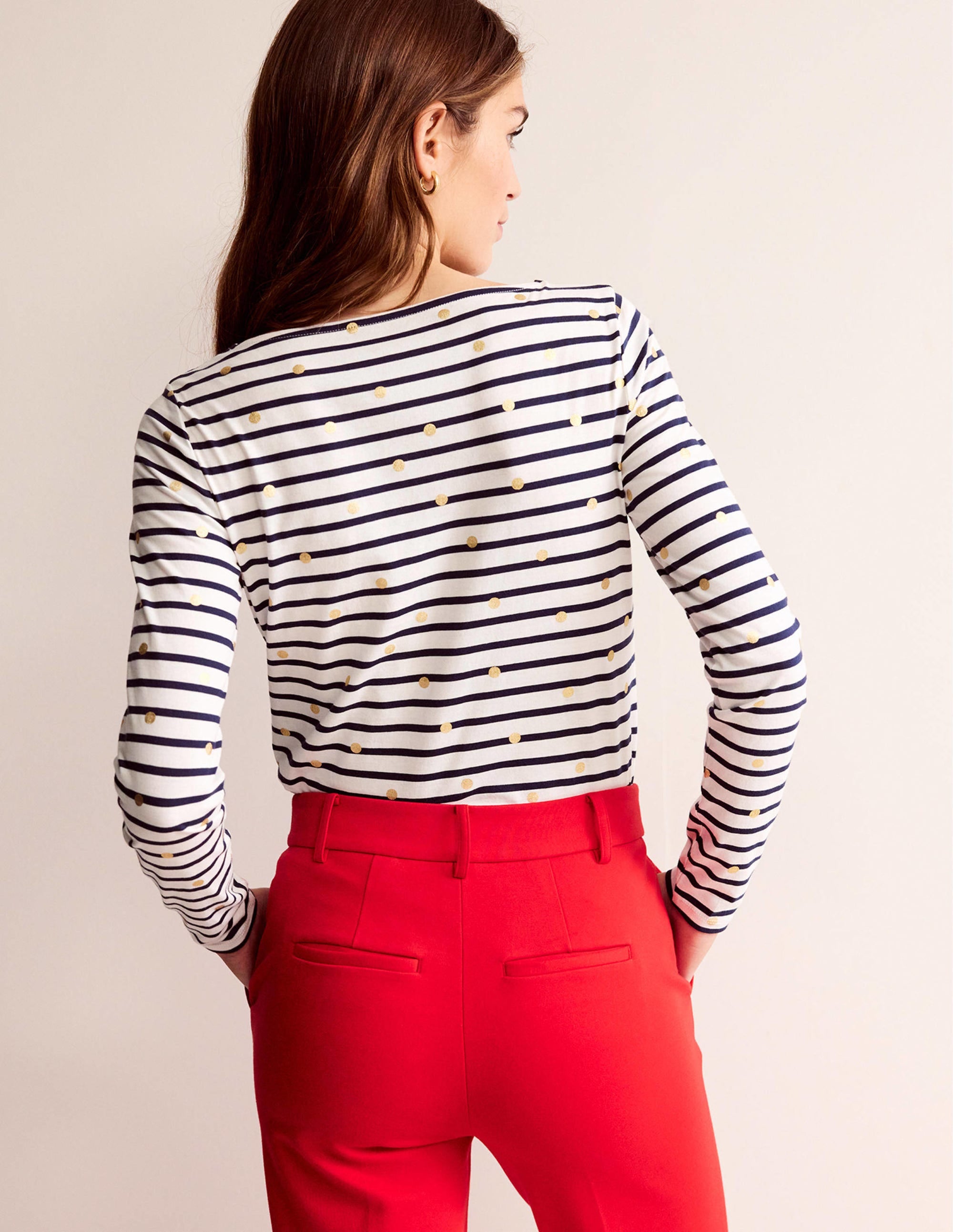 Ella Long Sleeve Breton-Ivory, Navy Foil Dot - Image 3