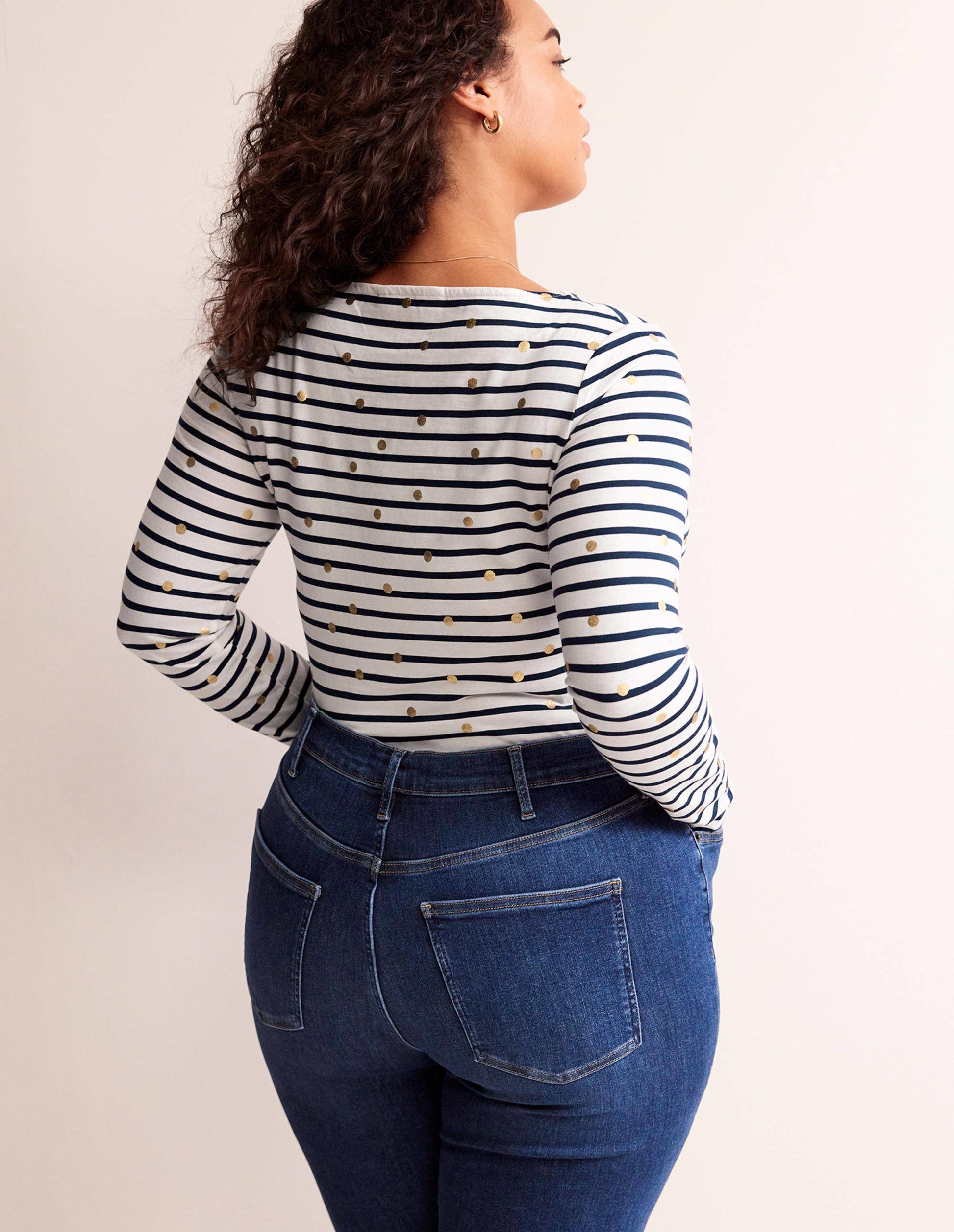 Ella Long Sleeve Breton-Ivory, Navy Foil Dot-6