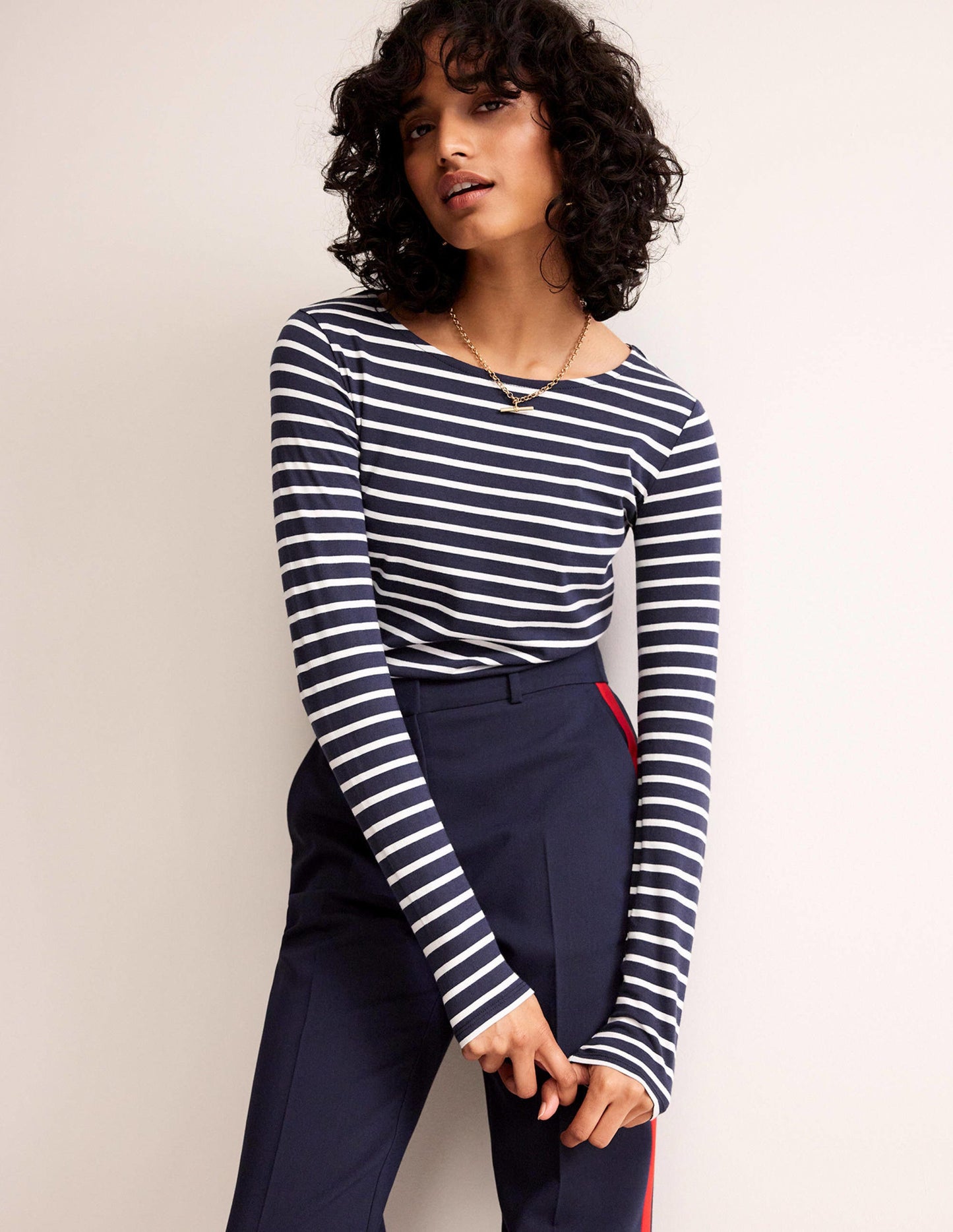 Ella Long Sleeve Breton-Navy, Ivory