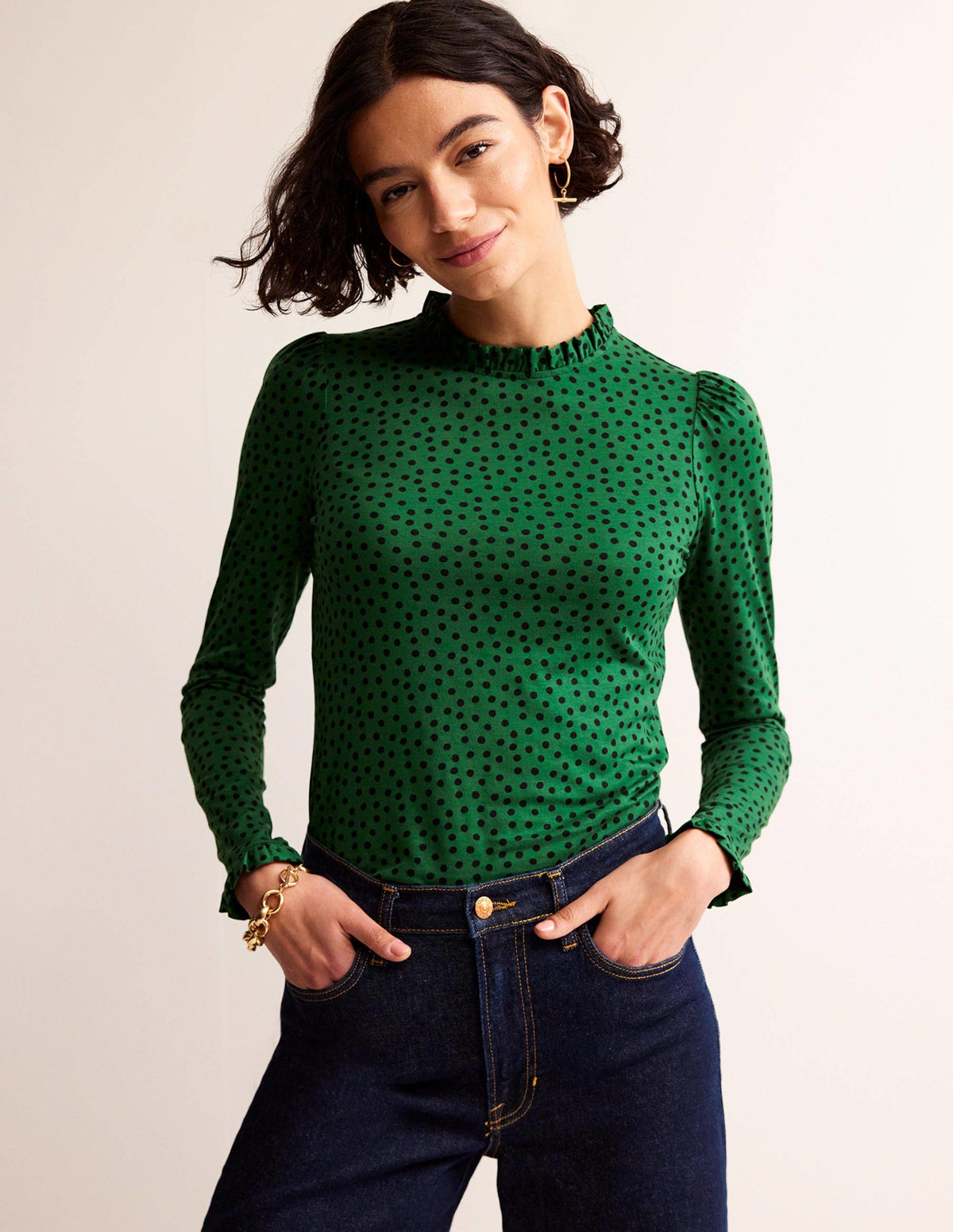 Supersoft Frill Detail Top-Amazon Green, Abstract Dot - Image 1
