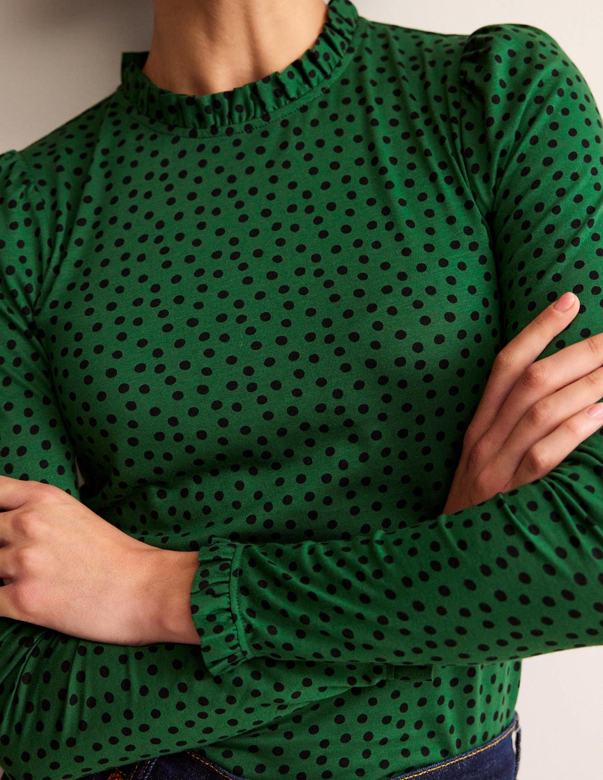 Supersoft Frill Detail Top-Amazon Green, Abstract Dot-2