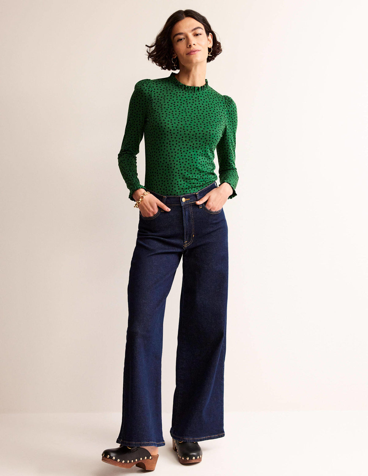 Supersoft Frill Detail Top-Amazon Green, Abstract Dot - Image 3
