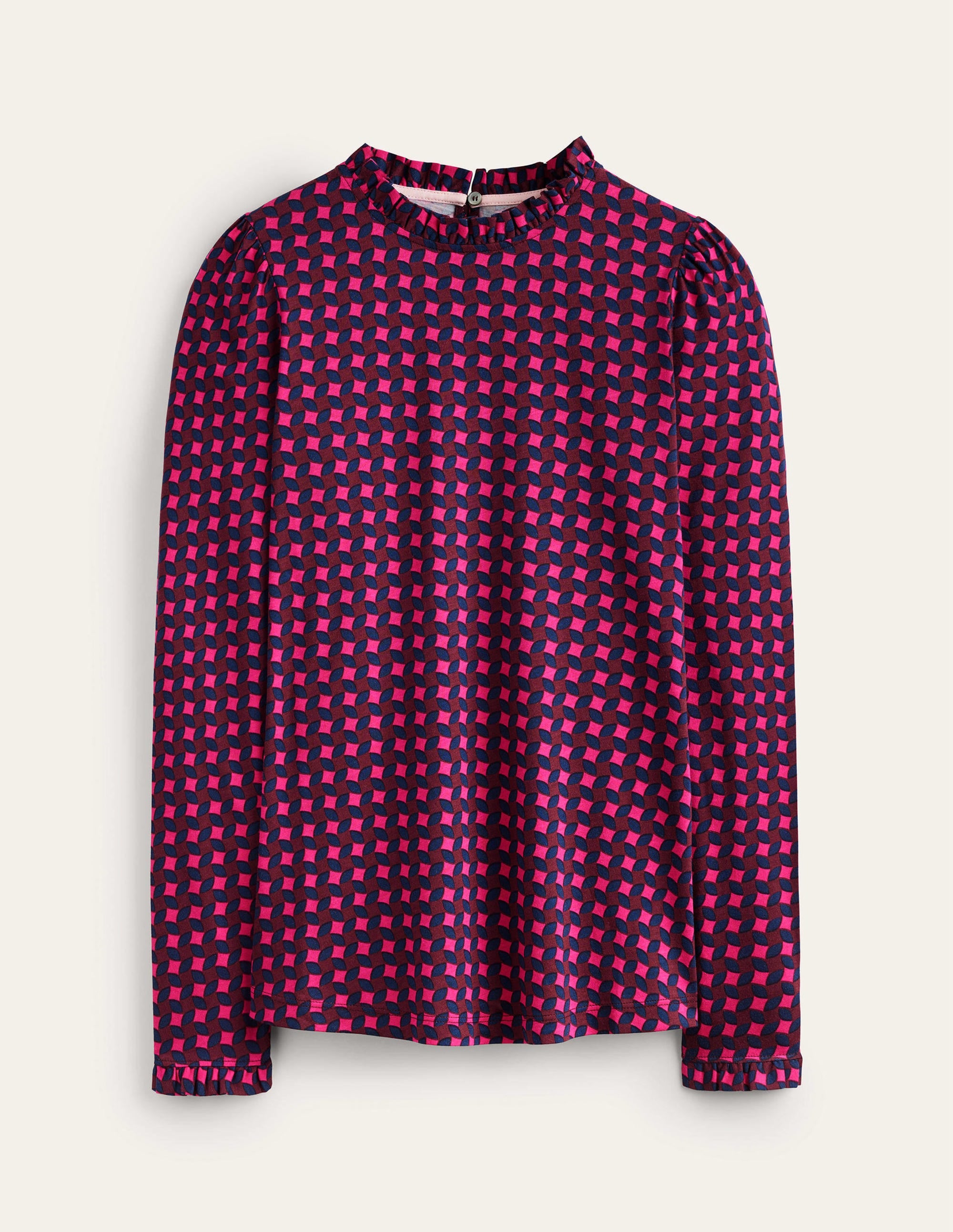 Supersoft Frill Detail Top-Vibrant Pink, Abstract Diamond - Image 5