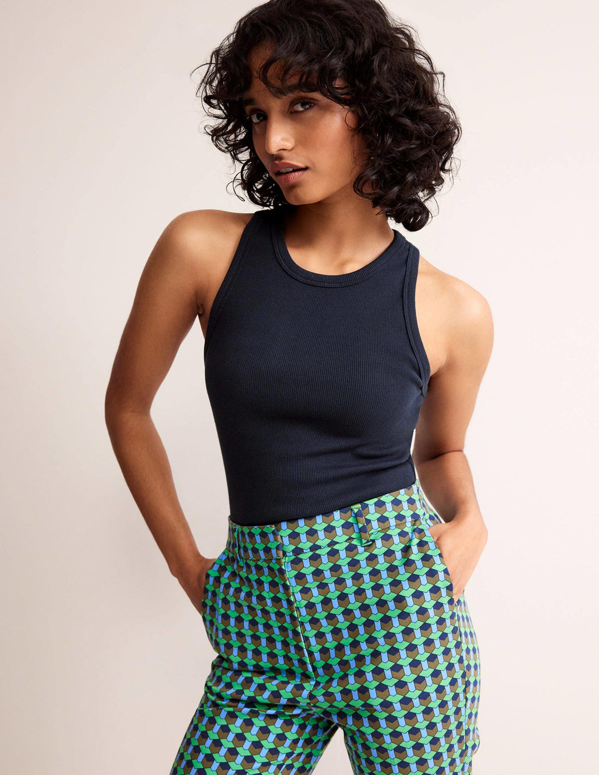 Cotton Ribbed Vest-Navy - Image 2