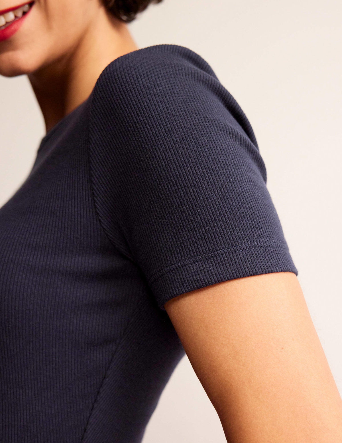 Cotton Ribbed T-Shirt-Navy - Image 2