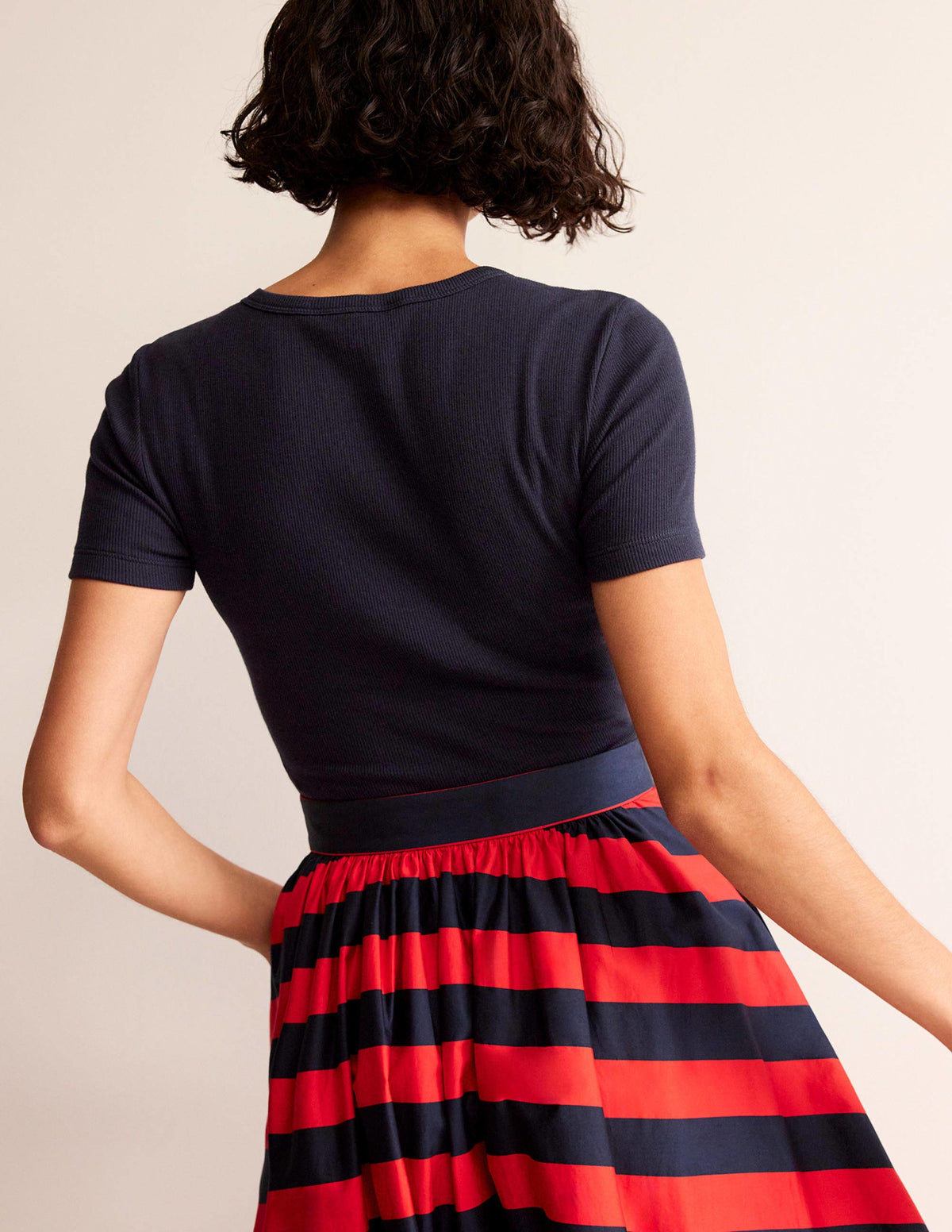 Cotton Ribbed T-Shirt-Navy - Image 3