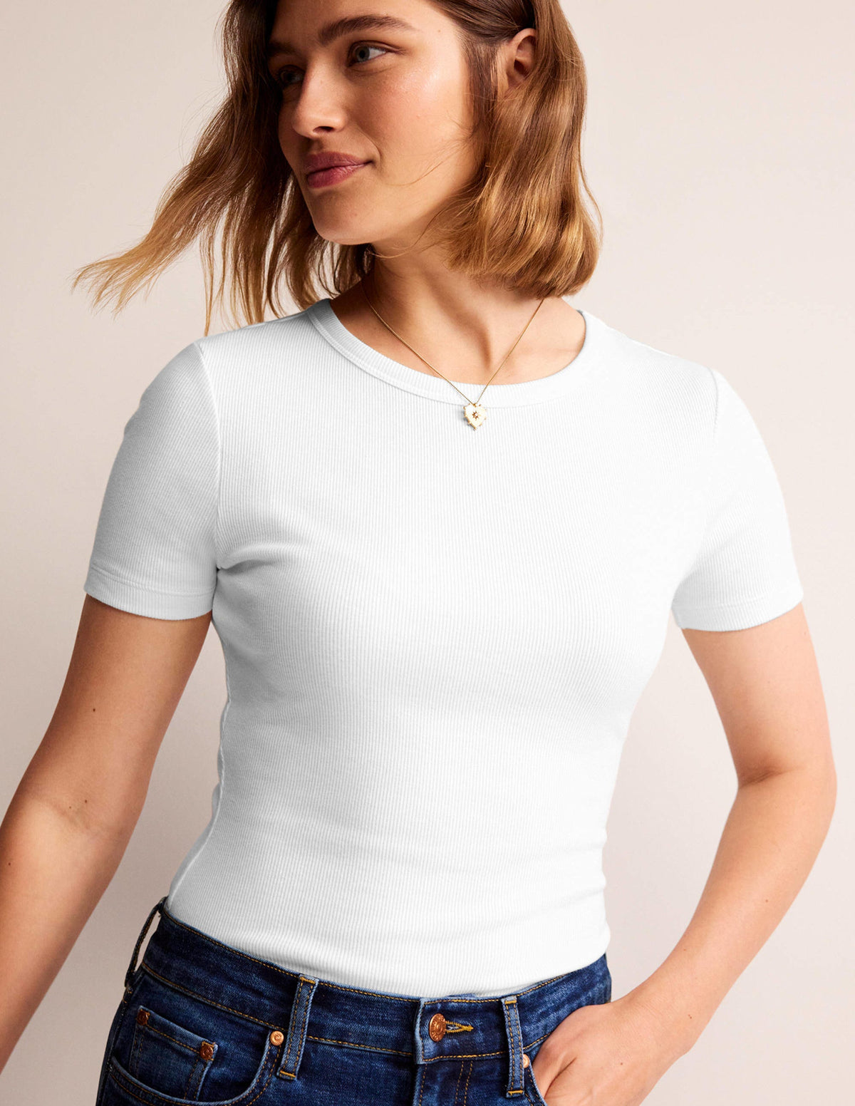 Cotton Ribbed T-Shirt-White - Image 1