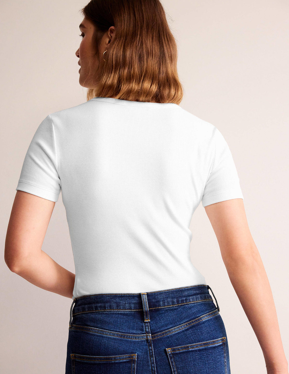 Cotton Ribbed T-Shirt-White - Image 3