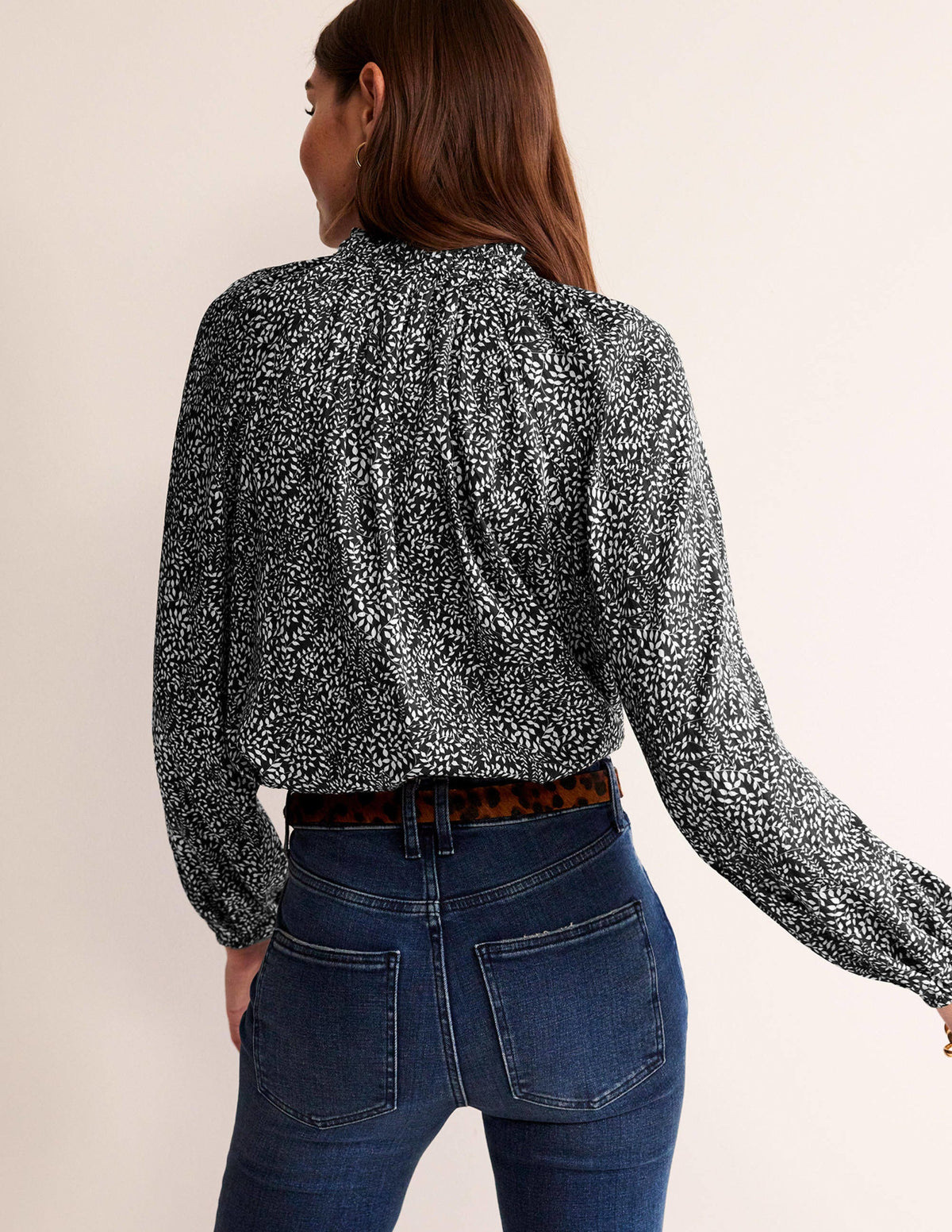 High-Neck Printed Top-Black, Pome Sprig-3
