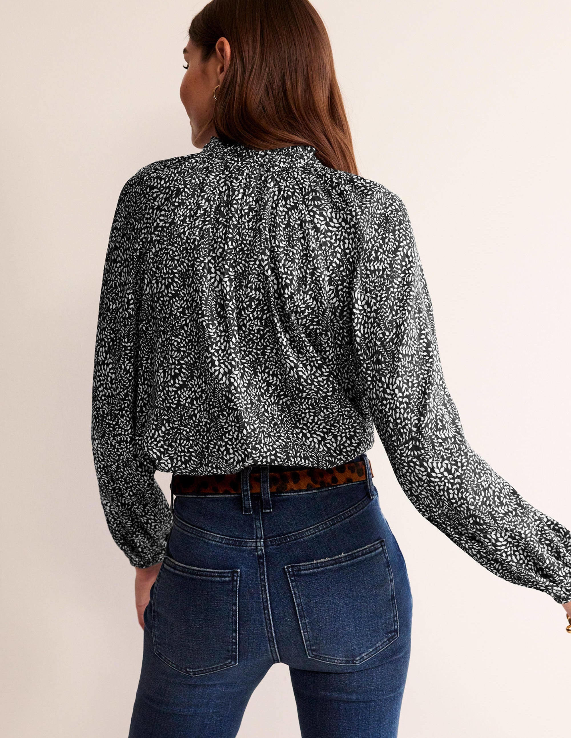 High-Neck Printed Top-Black, Pome Sprig - Image 3