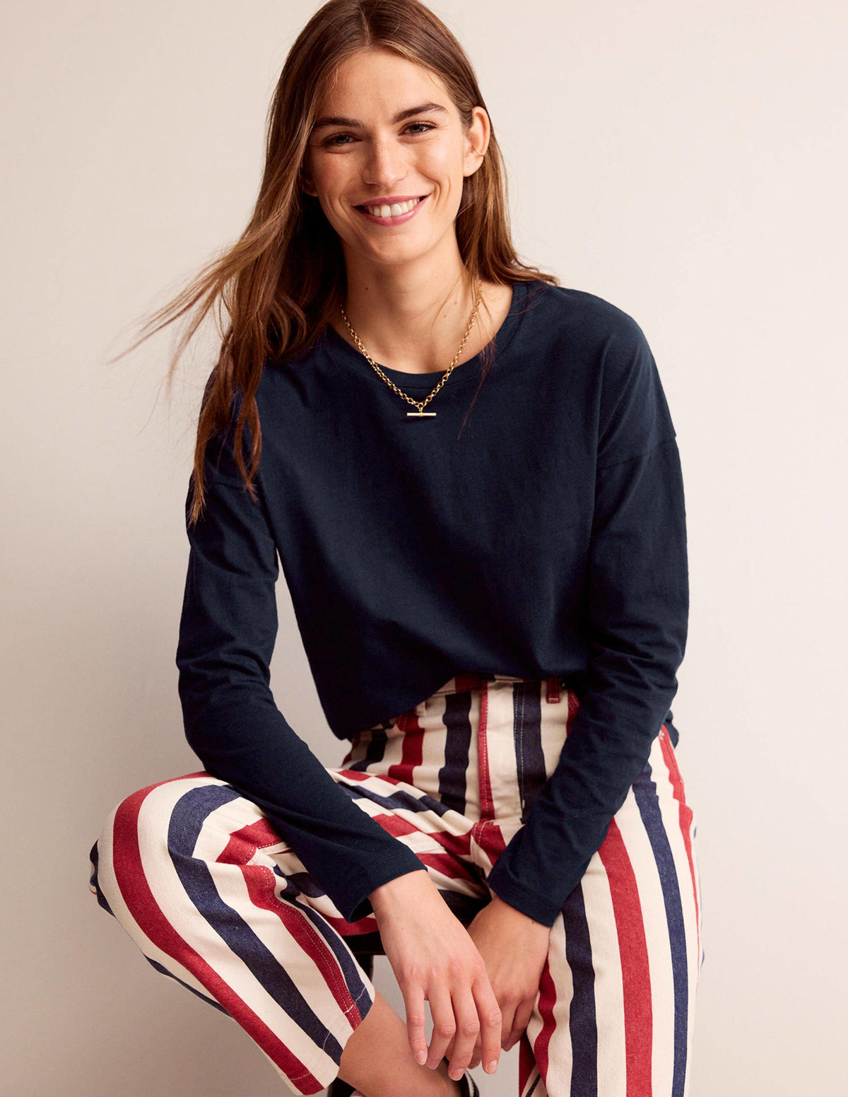 Cotton Dropped Shoulder Top-Navy - Image 1