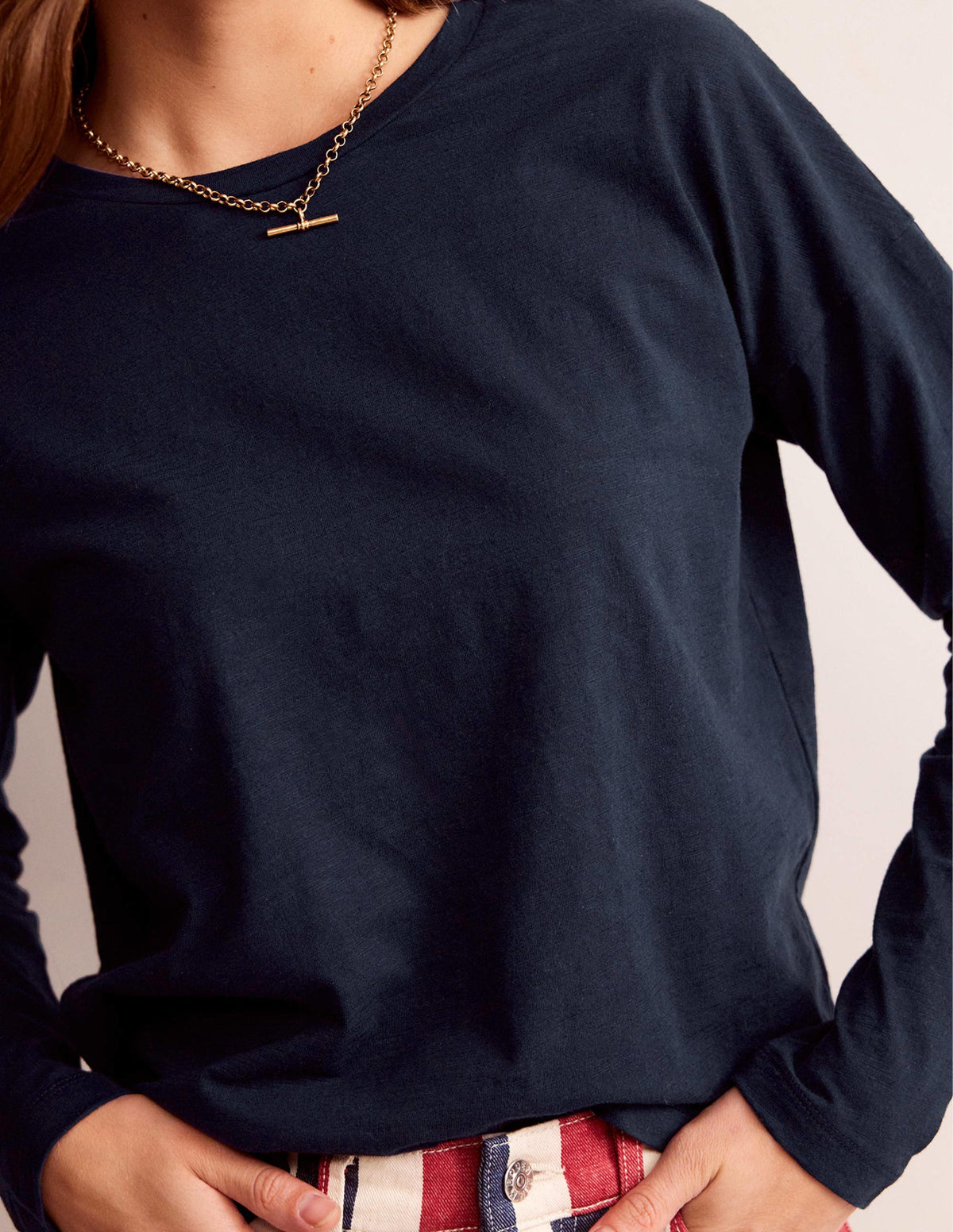 Cotton Dropped Shoulder Top-Navy-2