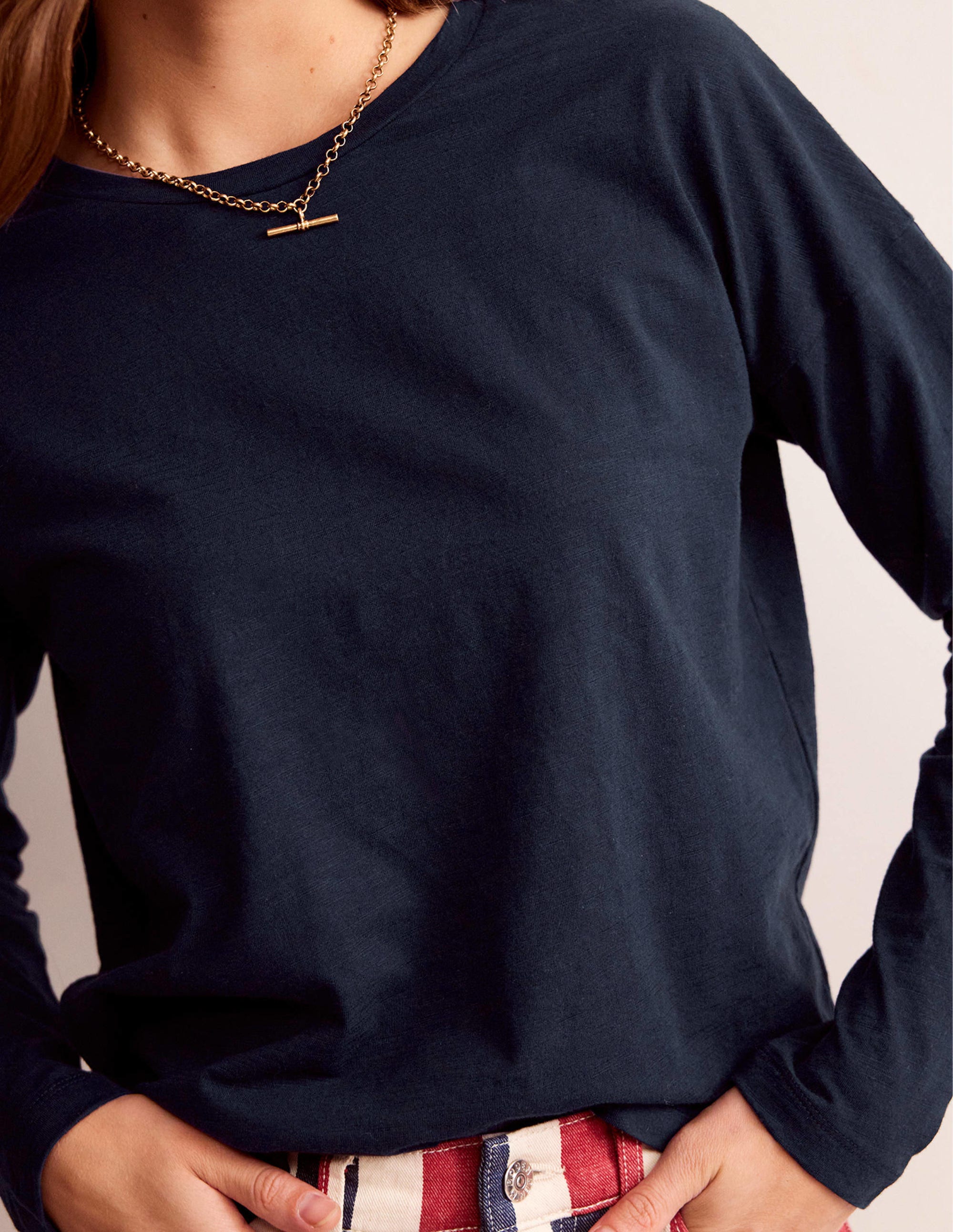 Cotton Dropped Shoulder Top-Navy - Image 2