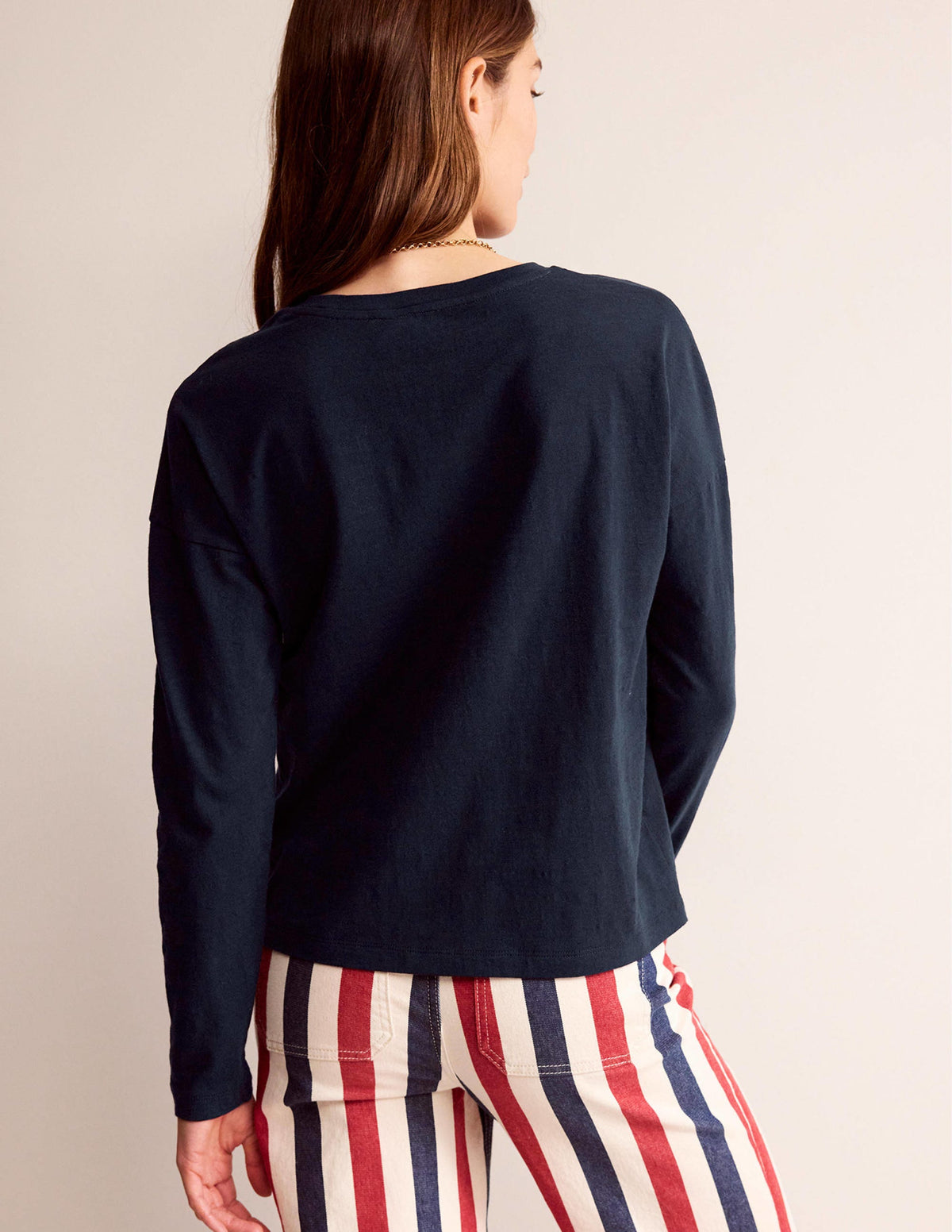 Cotton Dropped Shoulder Top-Navy-3