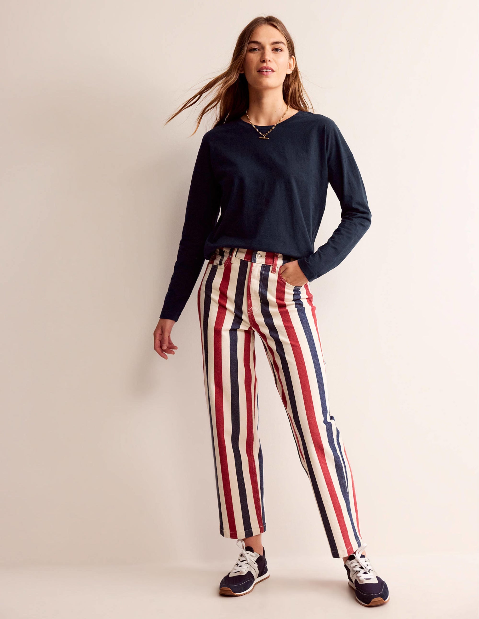 Cotton Dropped Shoulder Top-Navy - Image 4