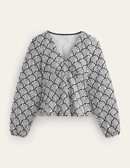 V-Neck Peplum Top-Black, Blossomy-9