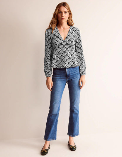 V-Neck Peplum Top-Black, Blossomy-5