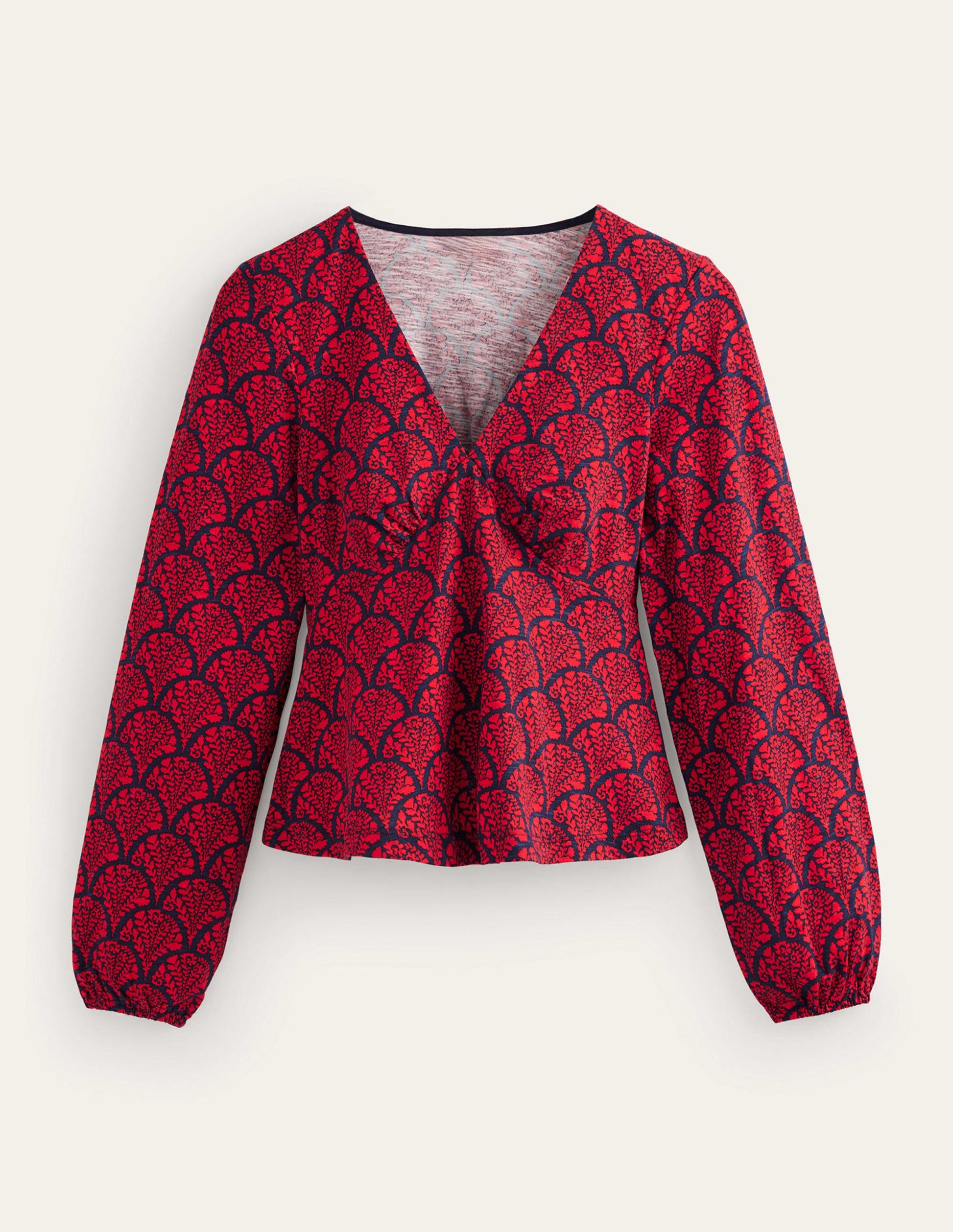 V-Neck Peplum Top-Hot Pepper, Blossomy-5