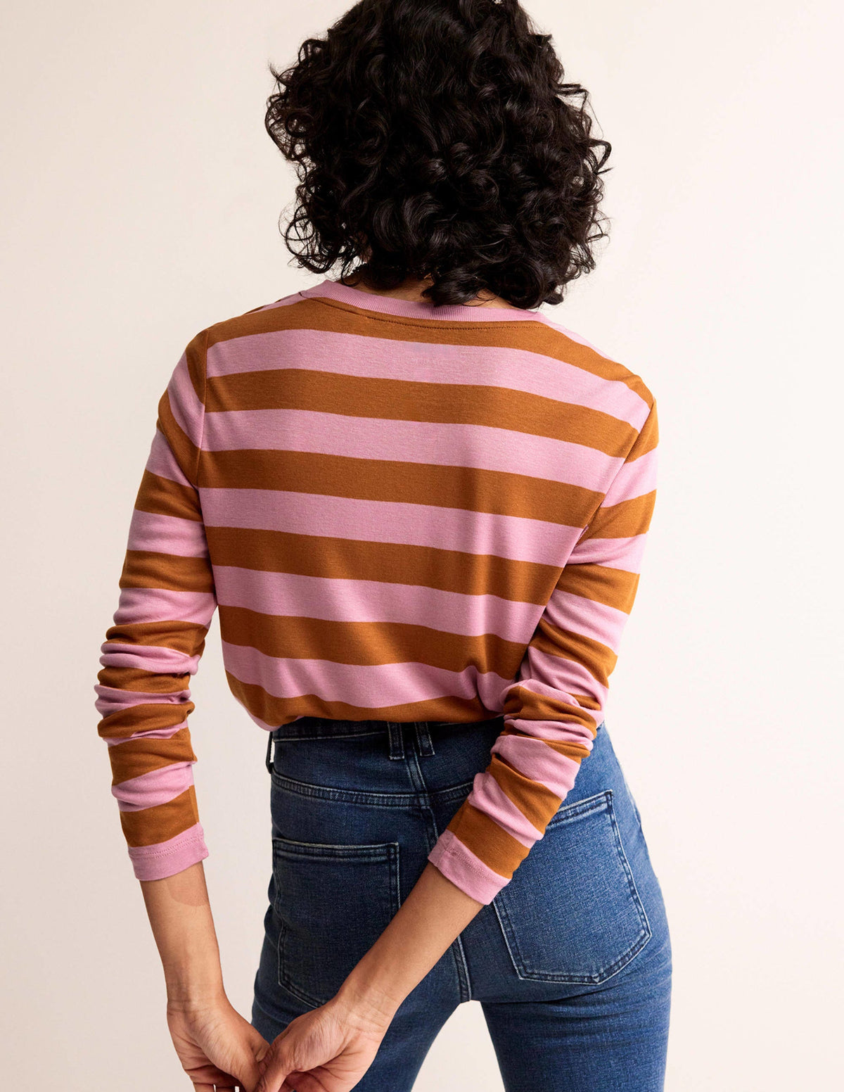 Tamsin Long Sleeve Top-Pink, Camel - Image 3