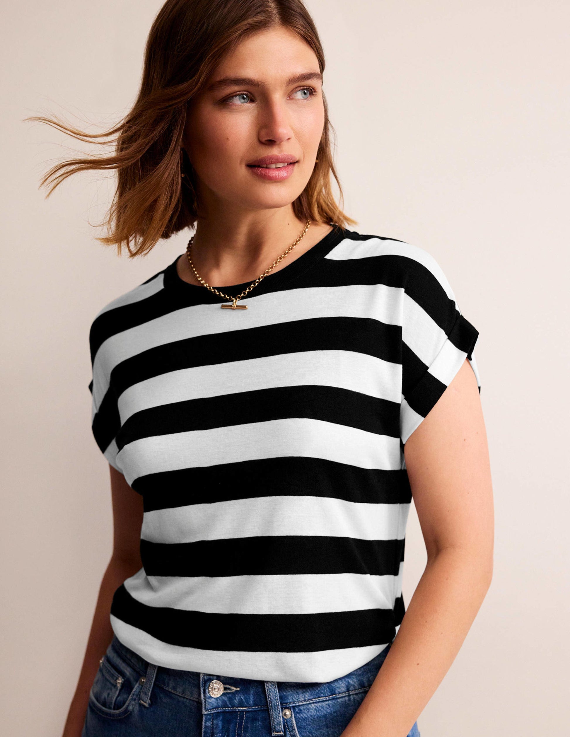 Tamsin Short Sleeve Top-Black, Ivory-1