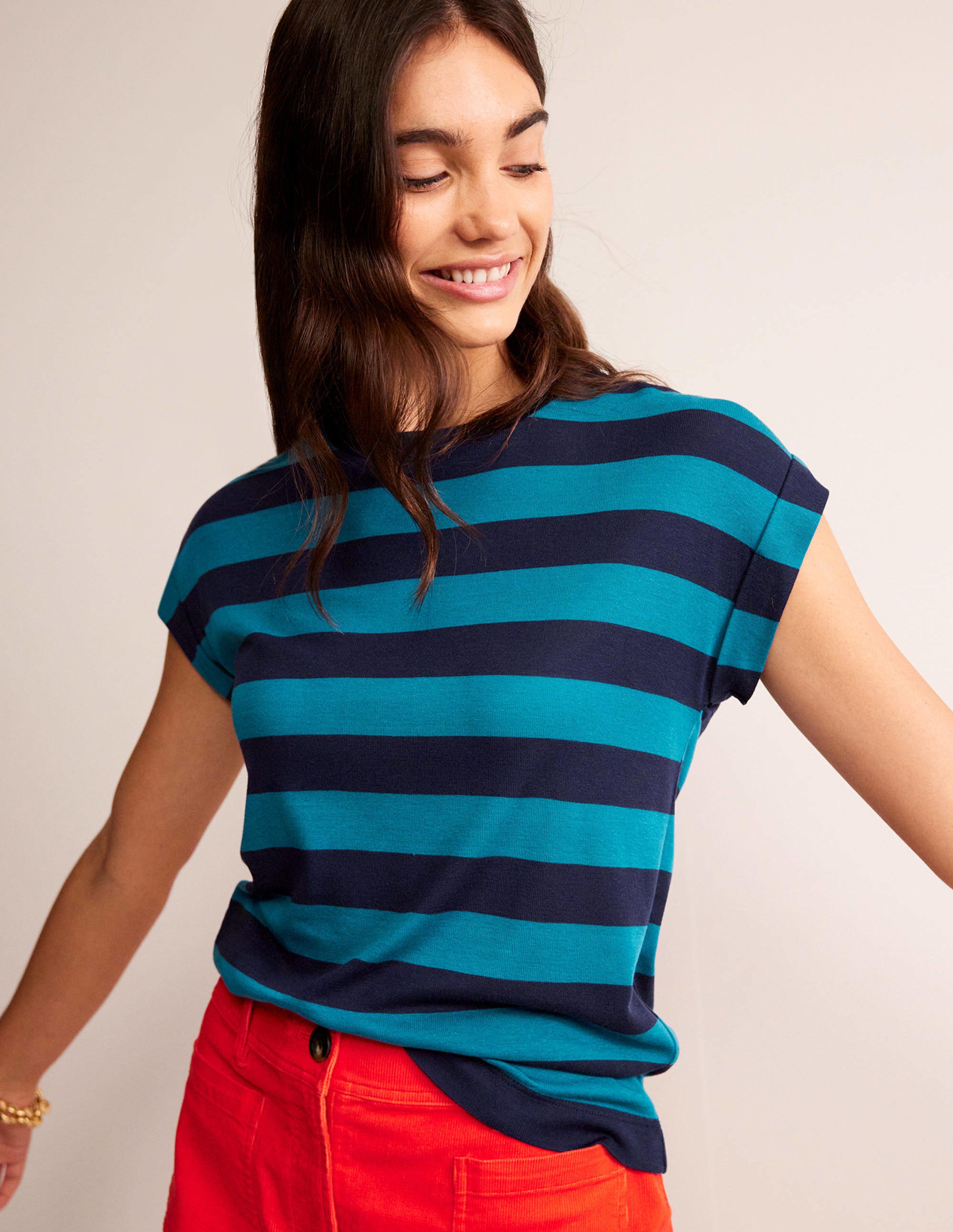 Tamsin Short Sleeve Top-Navy, Blue - Image 1
