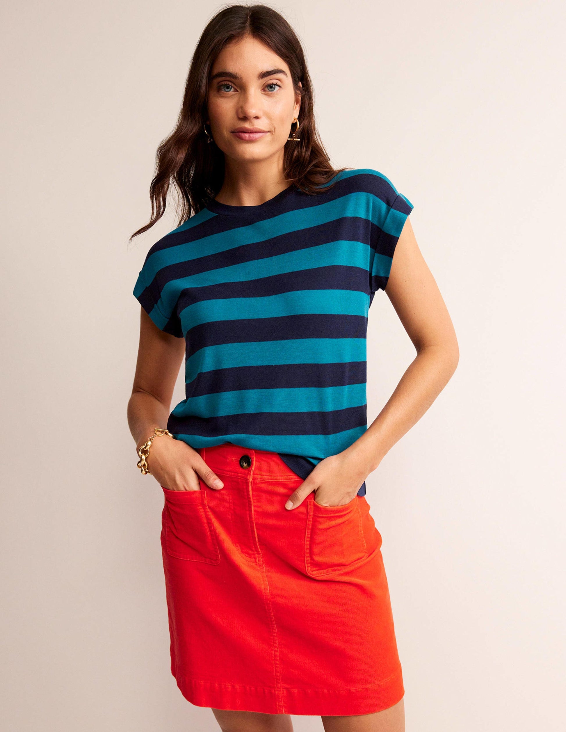 Tamsin Short Sleeve Top-Navy, Blue-4