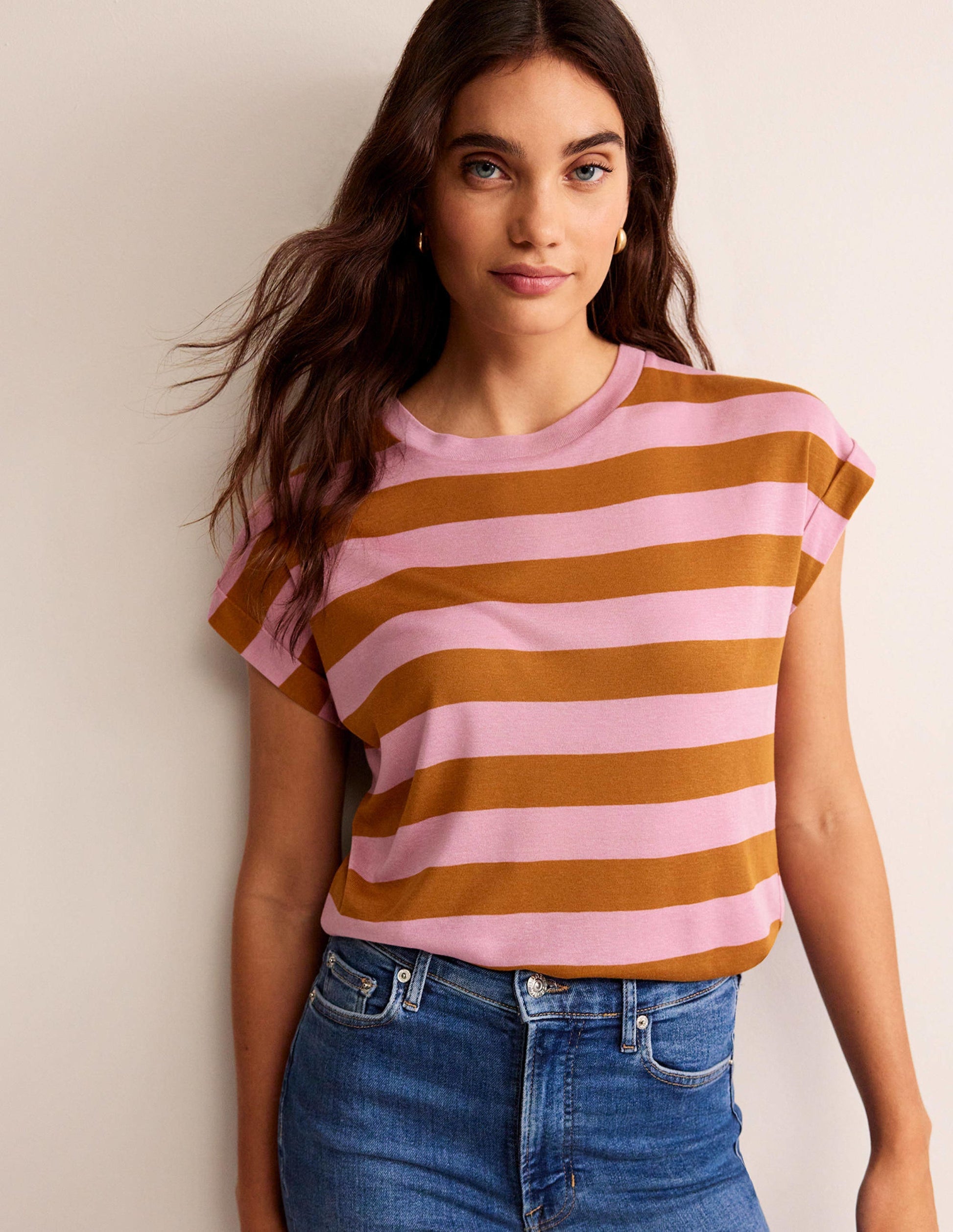 Tamsin Short Sleeve Top-Pink, Camel-4