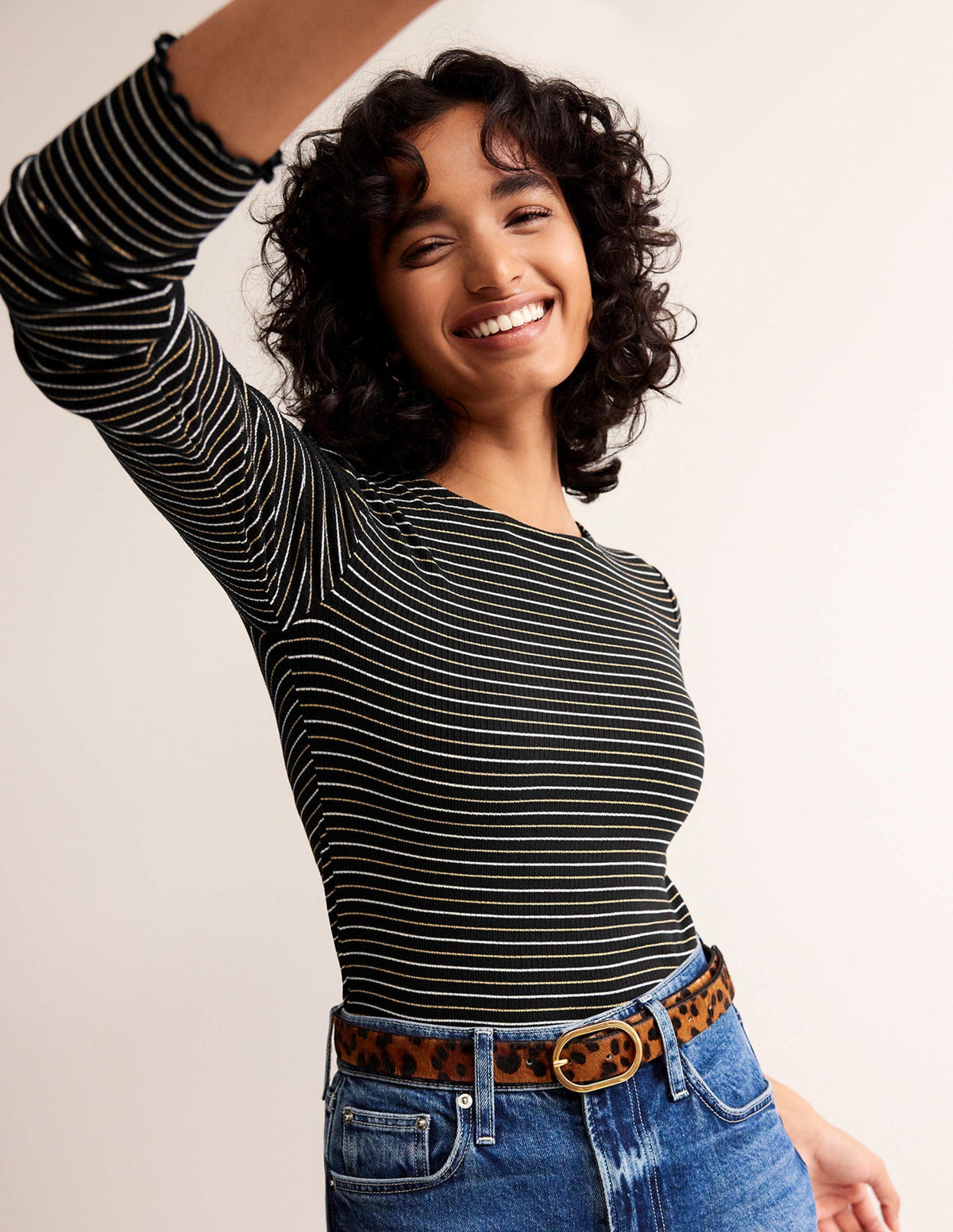 Long Sleeve Metallic Top-Black Stripe-1