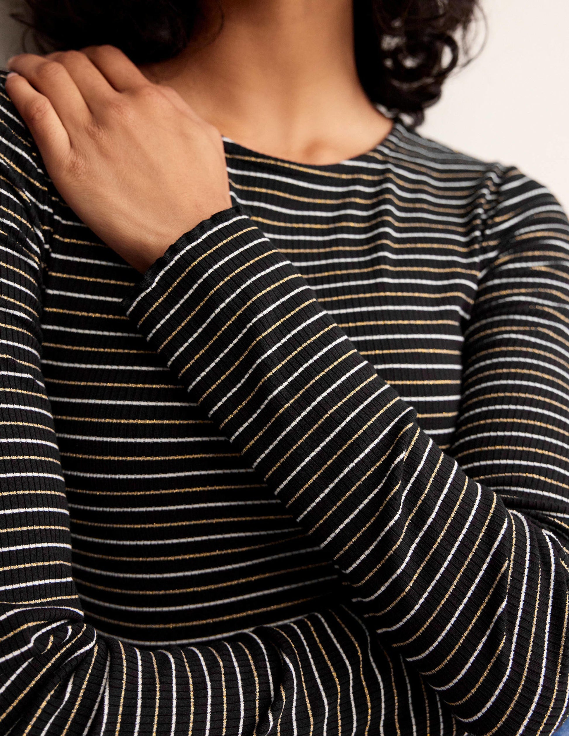Long Sleeve Metallic Top-Black Stripe-2