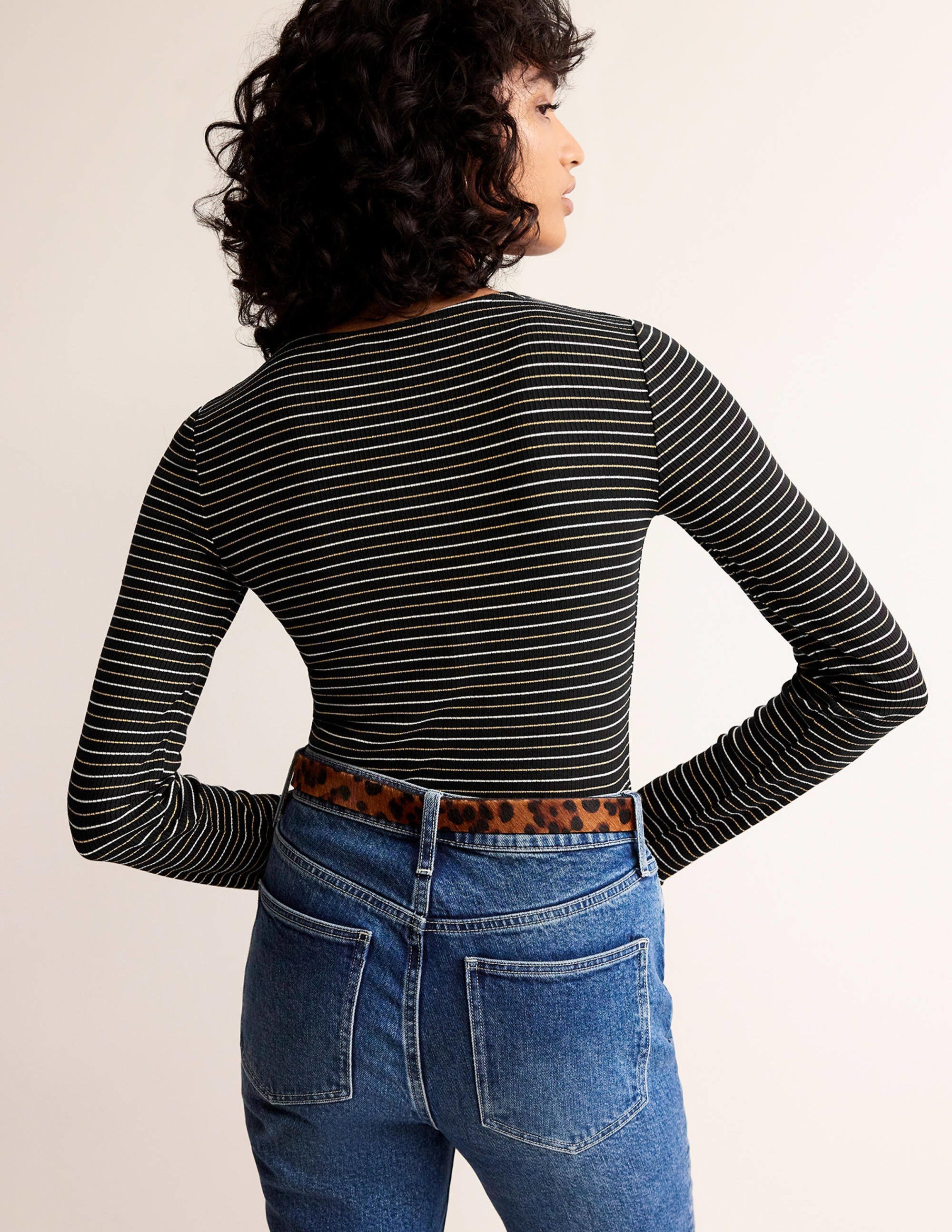 Long Sleeve Metallic Top-Black Stripe - Image 3