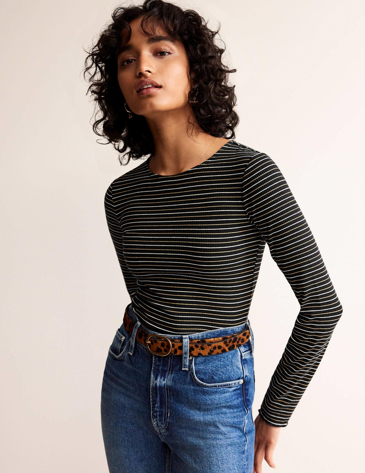 Long Sleeve Metallic Top-Black Stripe - Image 4
