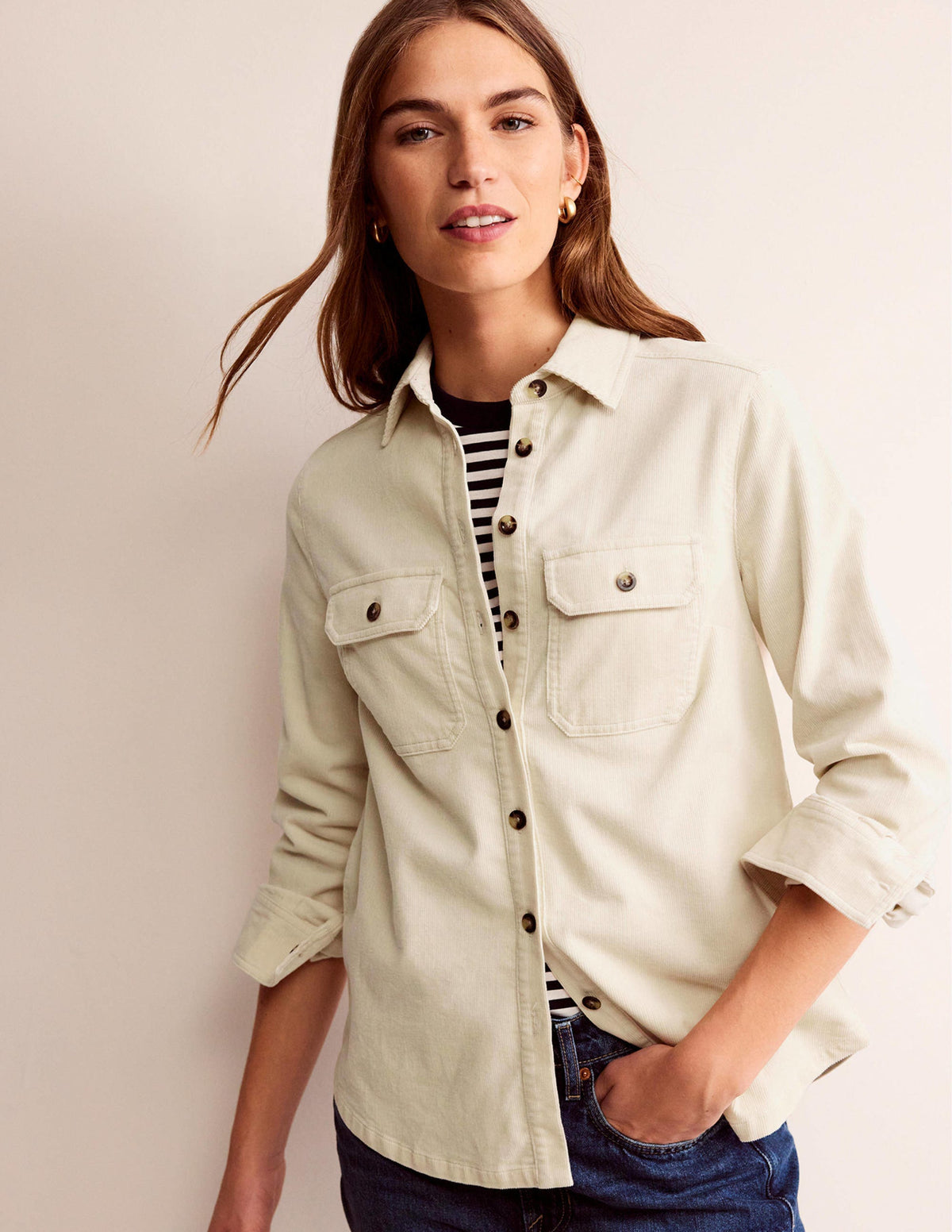 Straight-Fit Corduroy Shirt-Vanilla-1