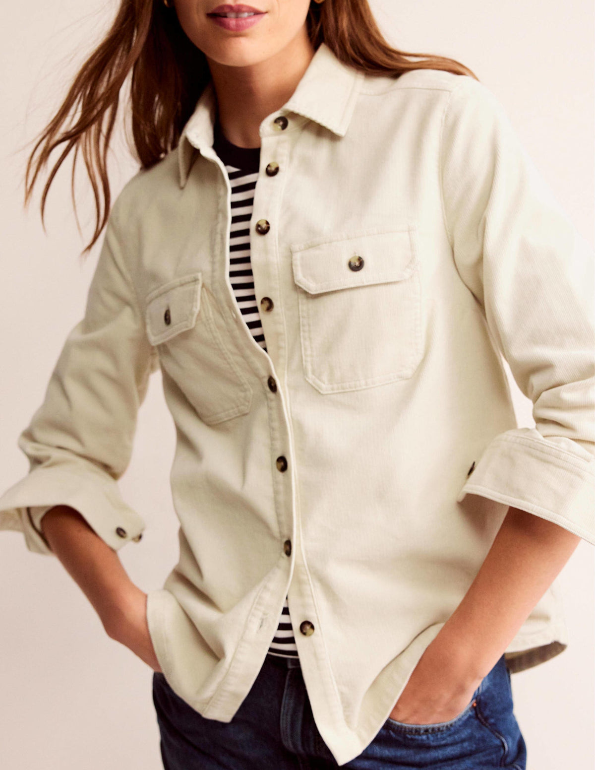 Straight-Fit Corduroy Shirt-Vanilla-2