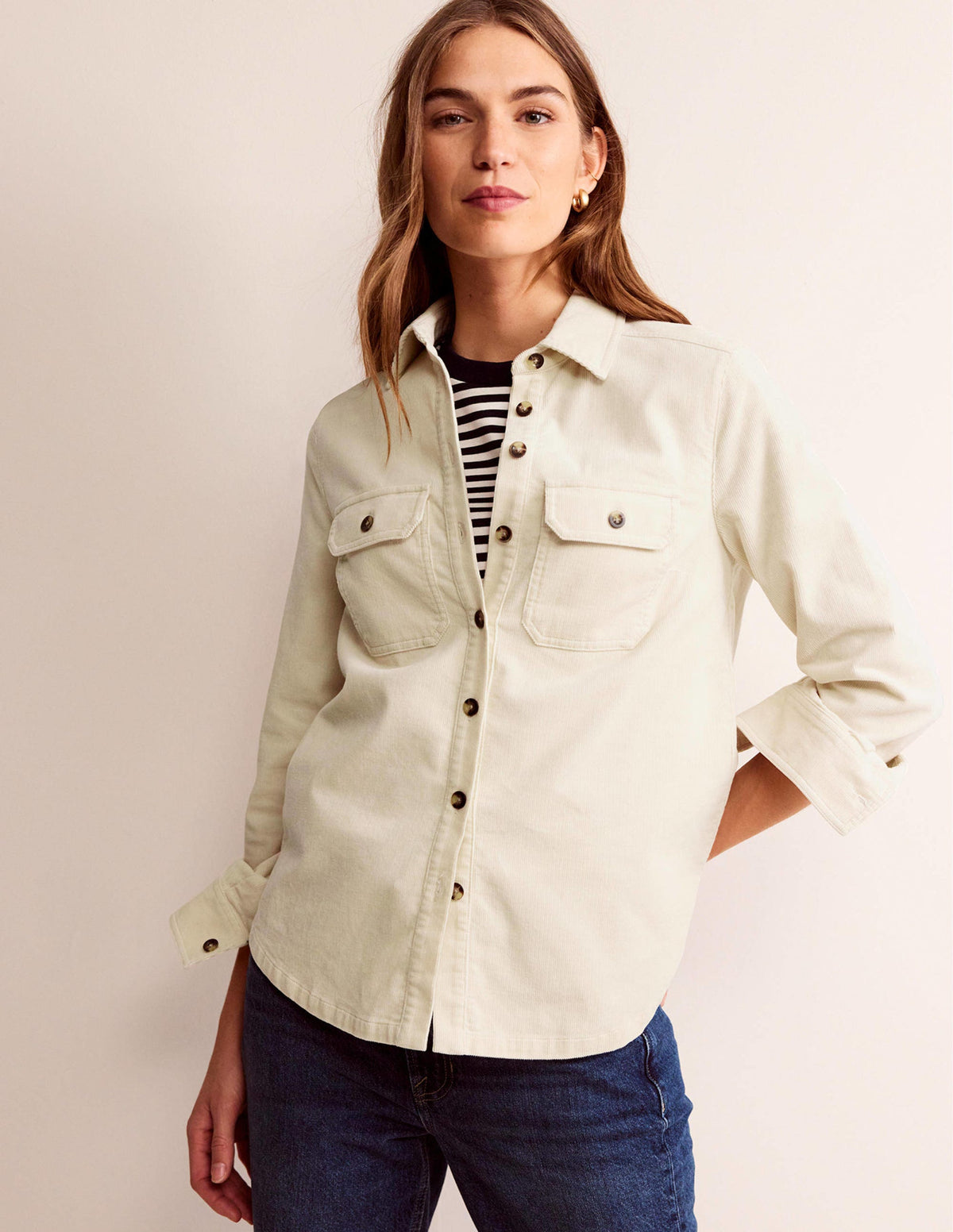 Straight-Fit Corduroy Shirt-Vanilla-4