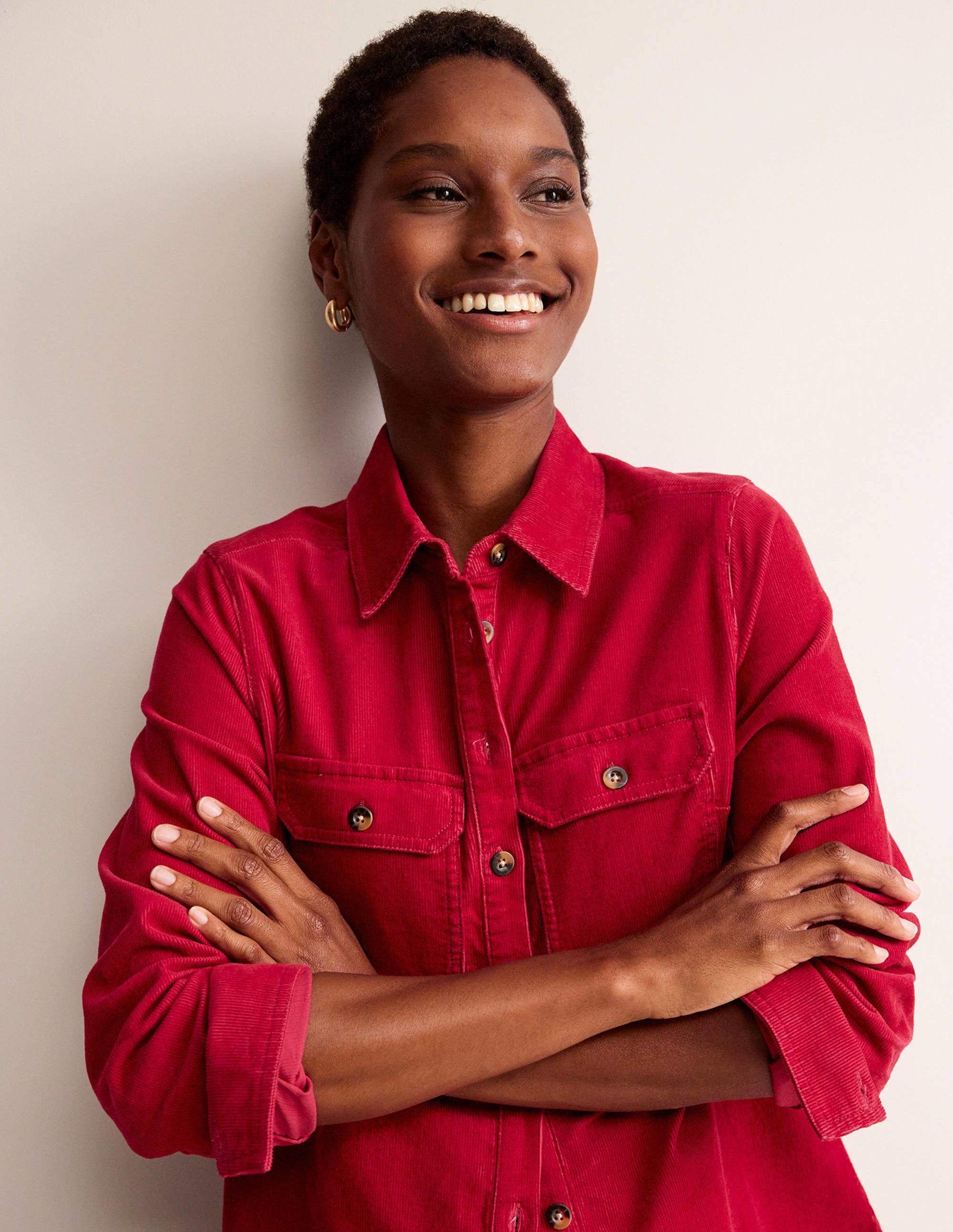 Straight-Fit Corduroy Shirt-Warm Cranberry - Image 2