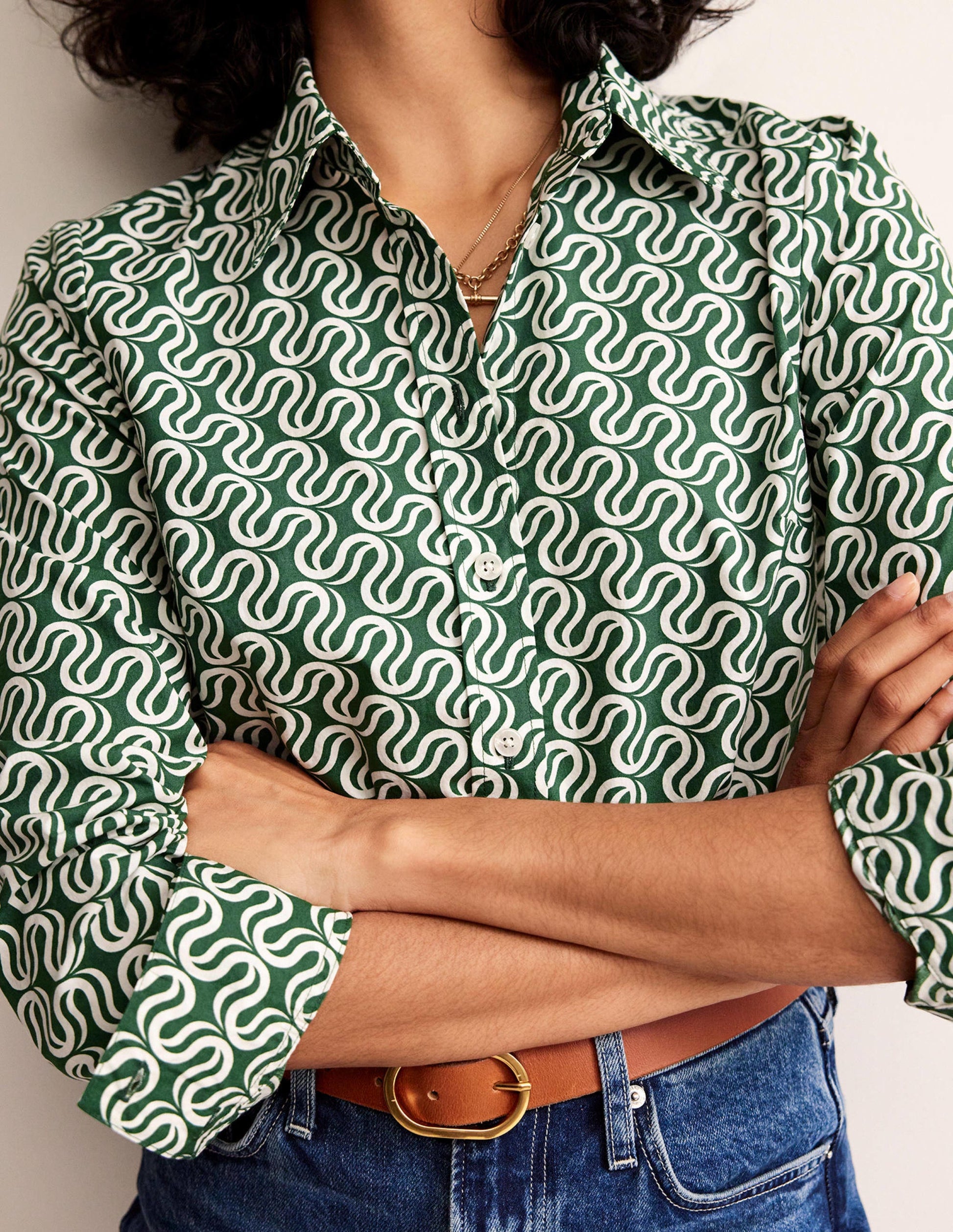 Sienna Cotton Shirt-Amazon Green, Ribbon Wave-2