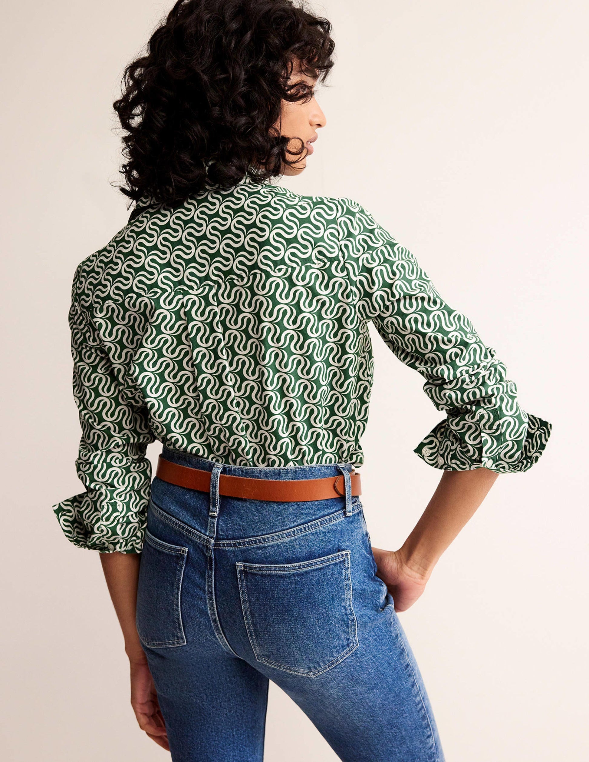 Sienna Cotton Shirt-Amazon Green, Ribbon Wave-3