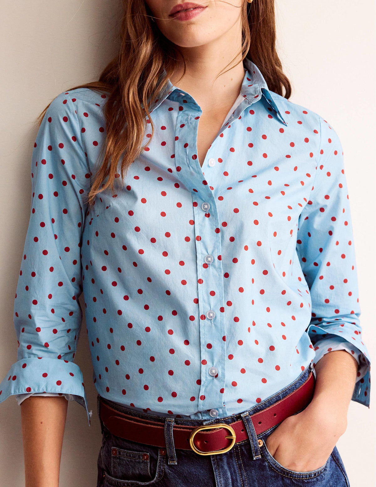 Sienna Cotton Shirt-Heron Blue, Spaced Dot-2