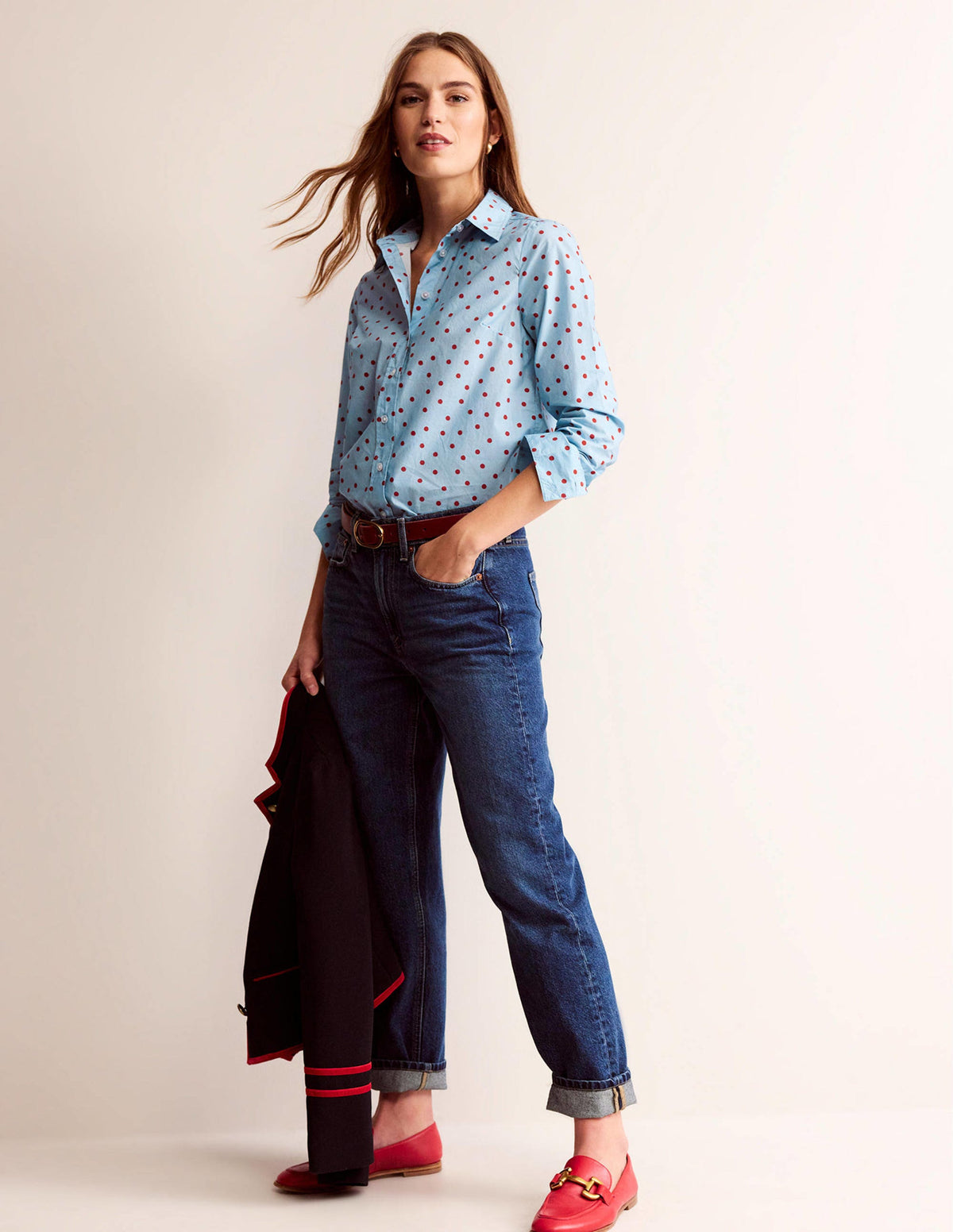 Sienna Cotton Shirt-Heron Blue, Spaced Dot-4