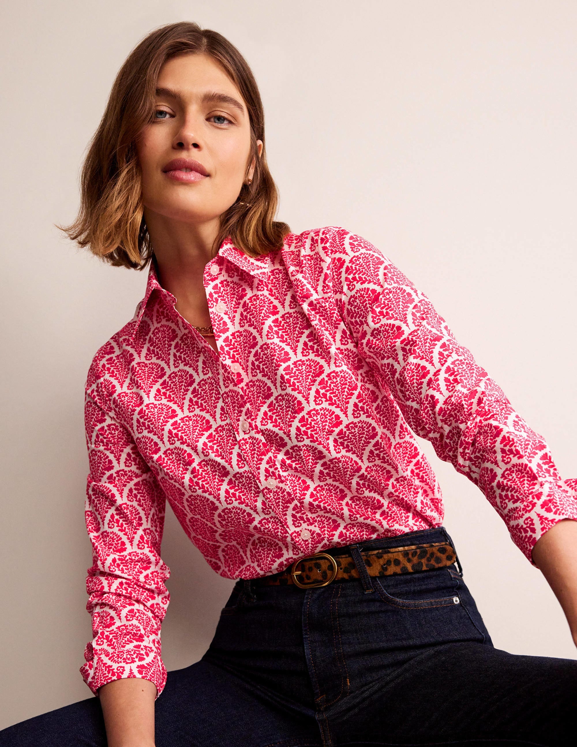 Sienna Cotton Shirt-Raspberry, Blossomy - Image 1