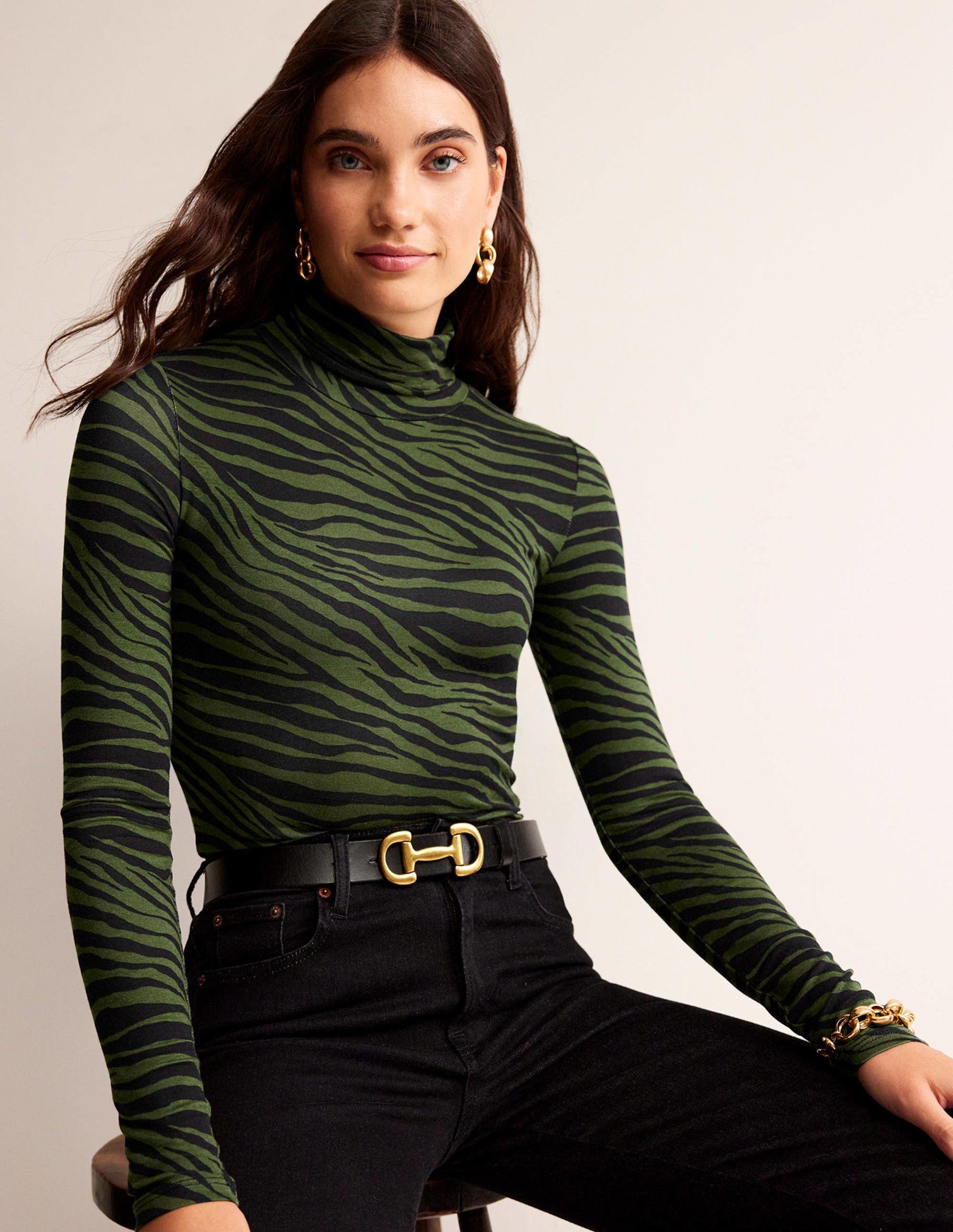 Polly Jersey Top-Oregano, Animal Stripe-1