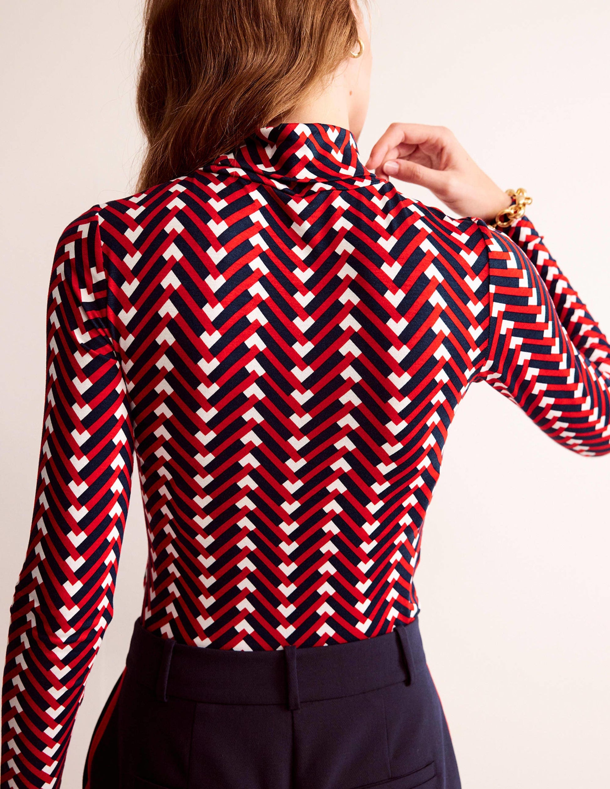Polly Jersey Top-Hot Pepper, Chevron Geo-3