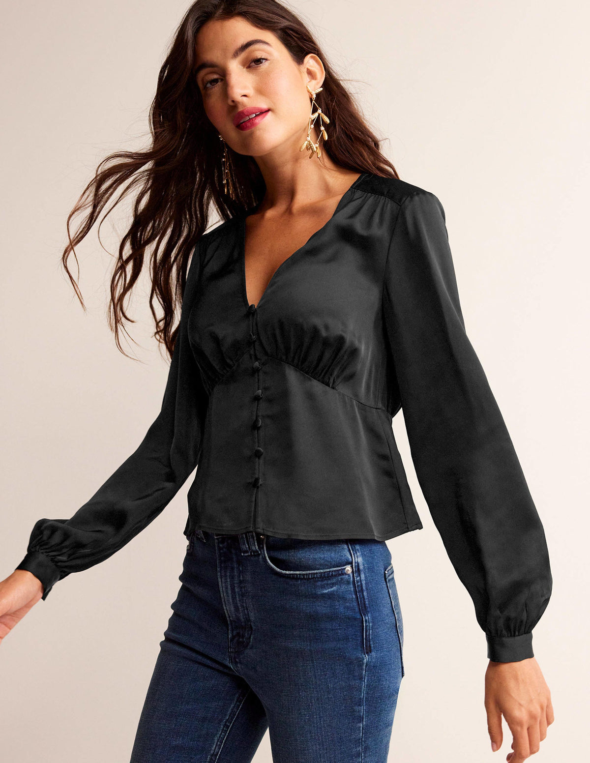 V-Neck Tea Blouse-Black - Image 4