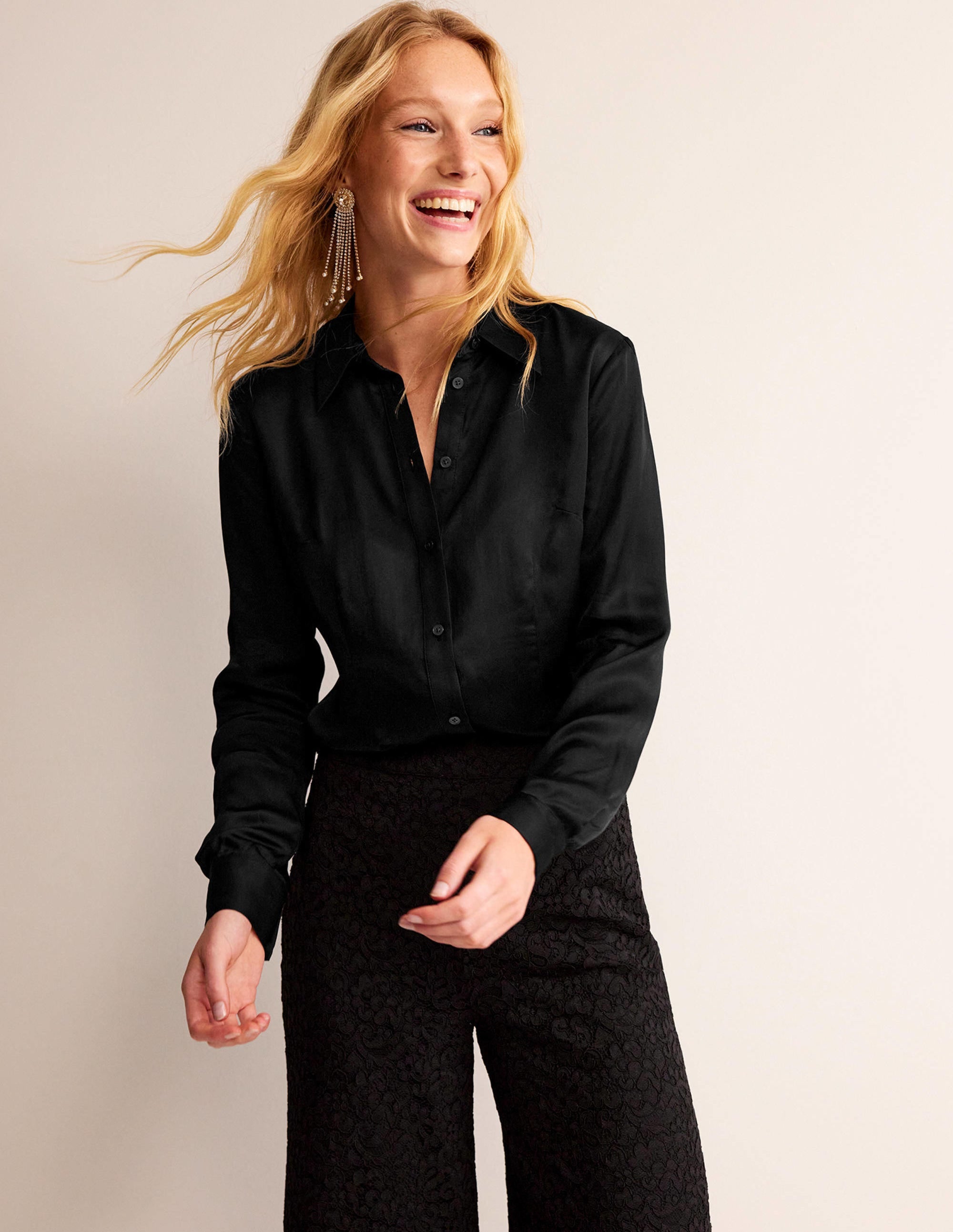 Saskia Satin Shirt-Black - Image 1