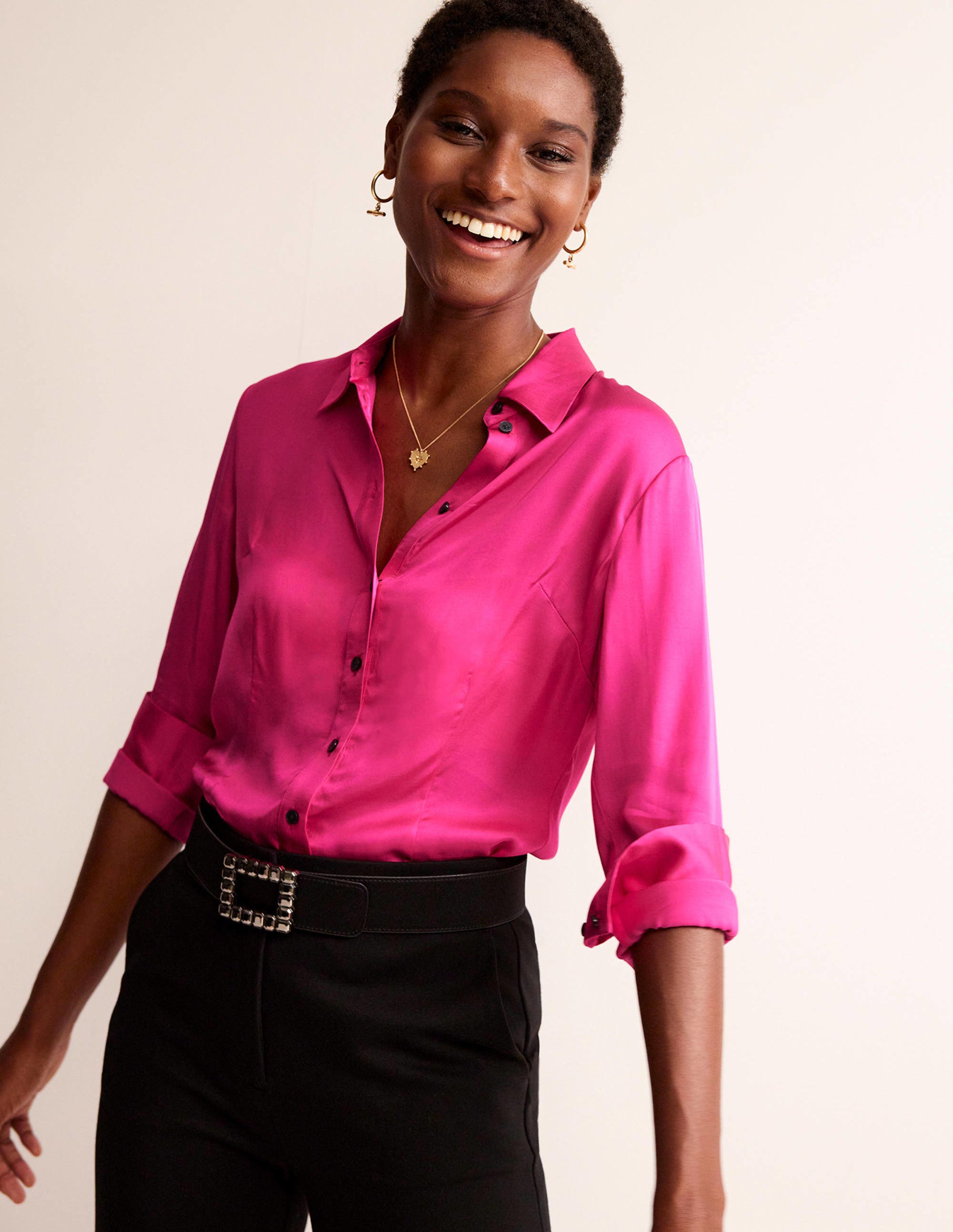 Saskia Satin Shirt-Vibrant Pink - Image 1