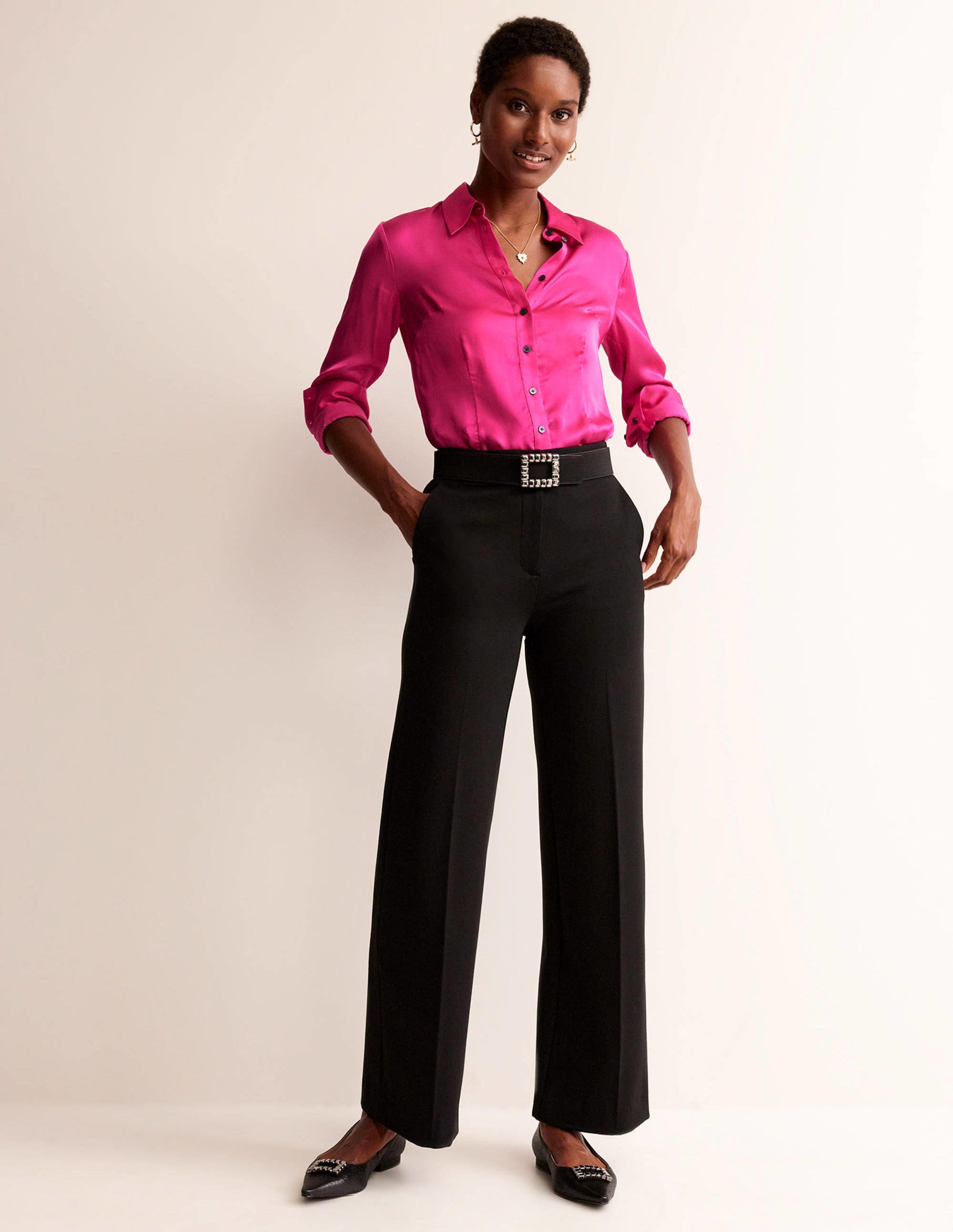 Saskia Satin Shirt-Vibrant Pink - Image 4