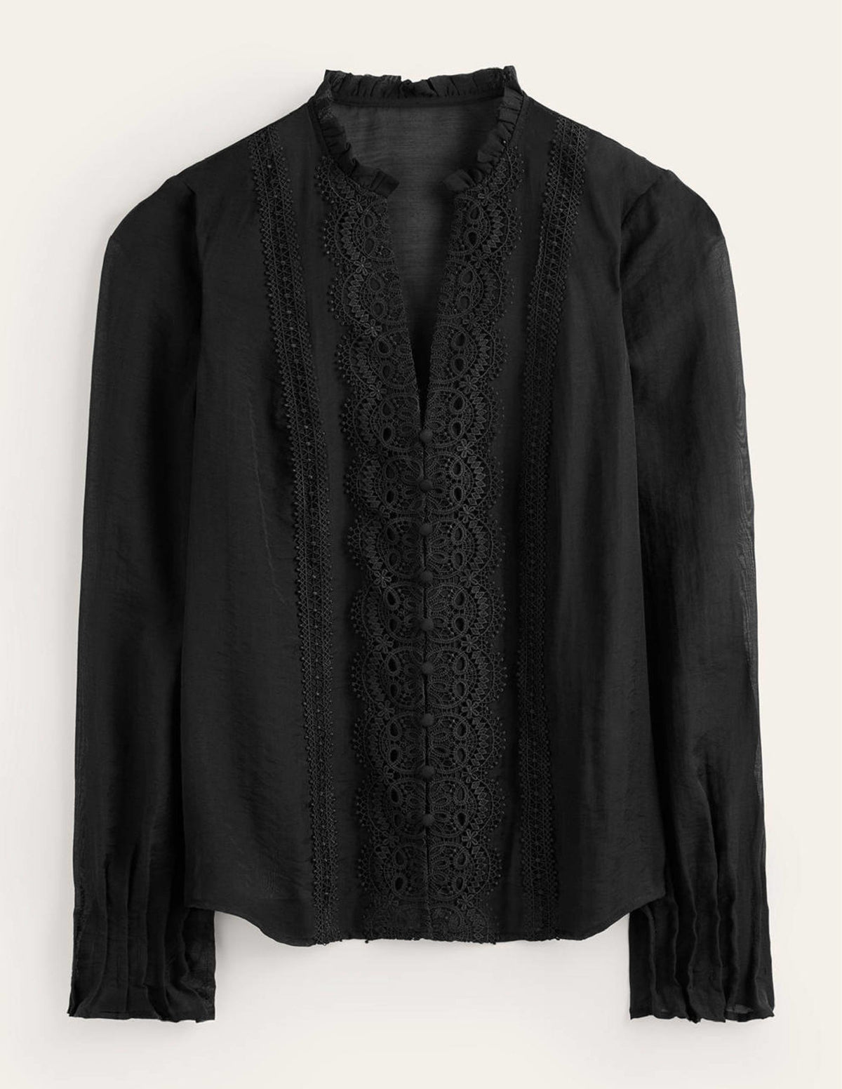 Lace-Trim Frill Top-Black - Image 5