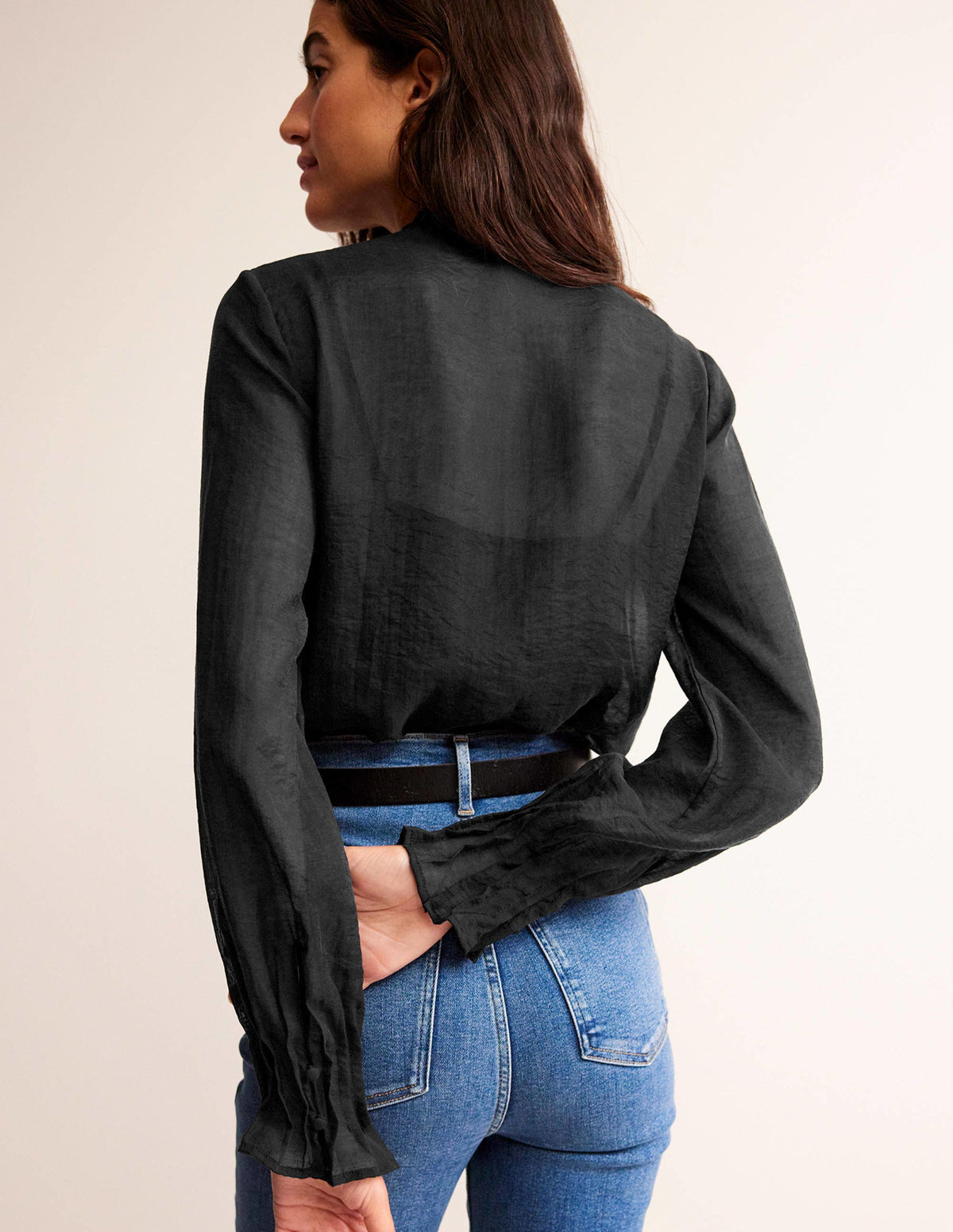 Lace-Trim Frill Top-Black - Image 3