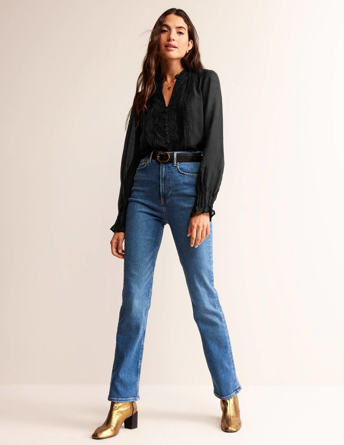 Lace-Trim Frill Top-Black - Image 4