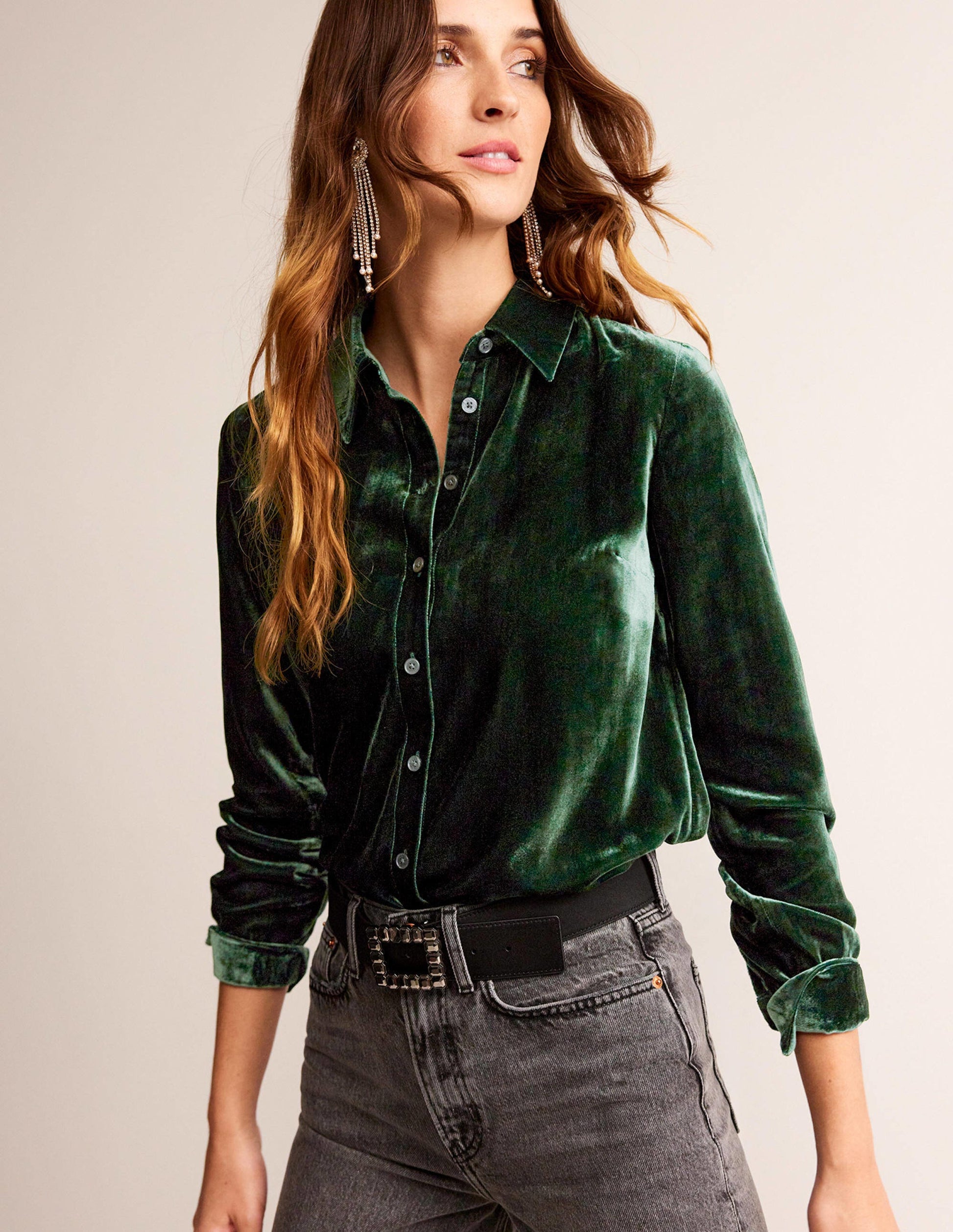 Sienna Velvet Shirt-Chatsworth Green-1